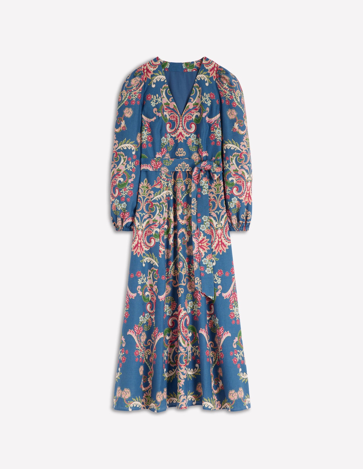 Florence Linen Blend Dress-Blue, Enchanting Bouquet