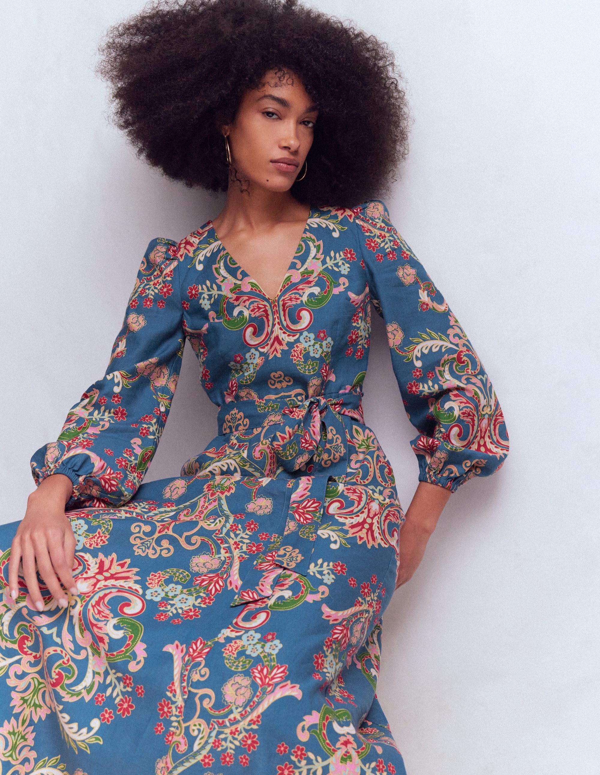 Florence Linen Blend Dress-Blue, Enchanting Bouquet | Boden USA