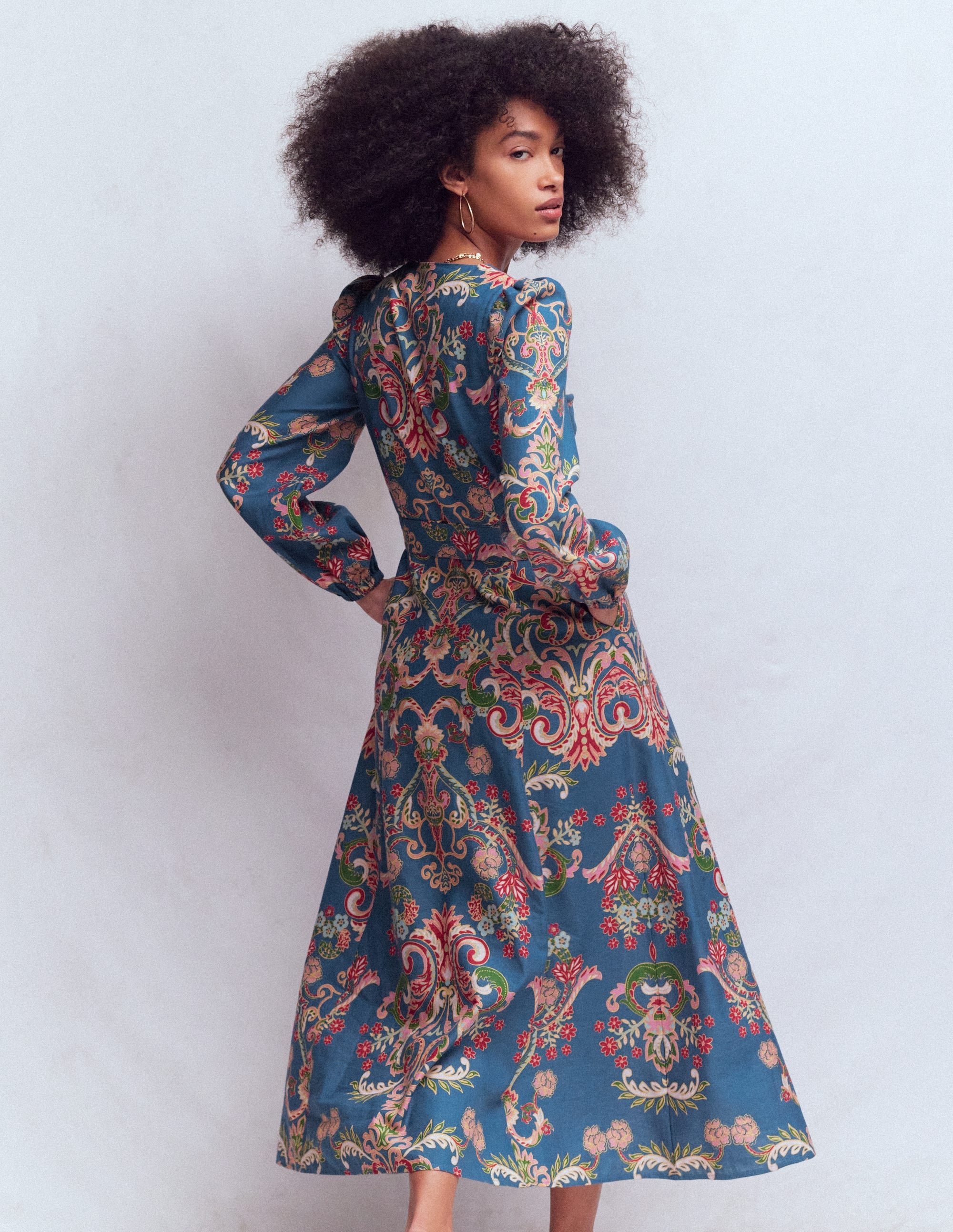 Florence Linen Blend Dress-Blue, Enchanting Bouquet - Image 4