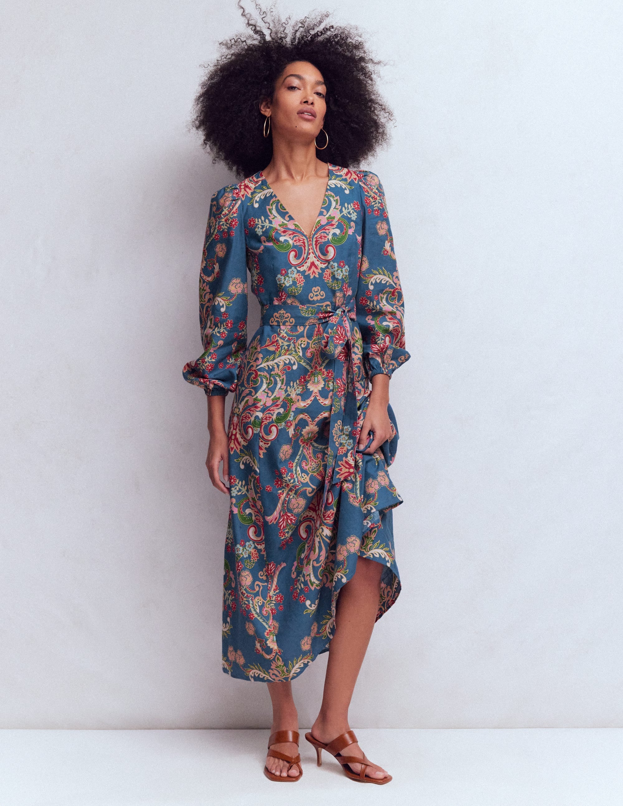Florence Linen Blend Dress - Blue, Enchanting Bouquet