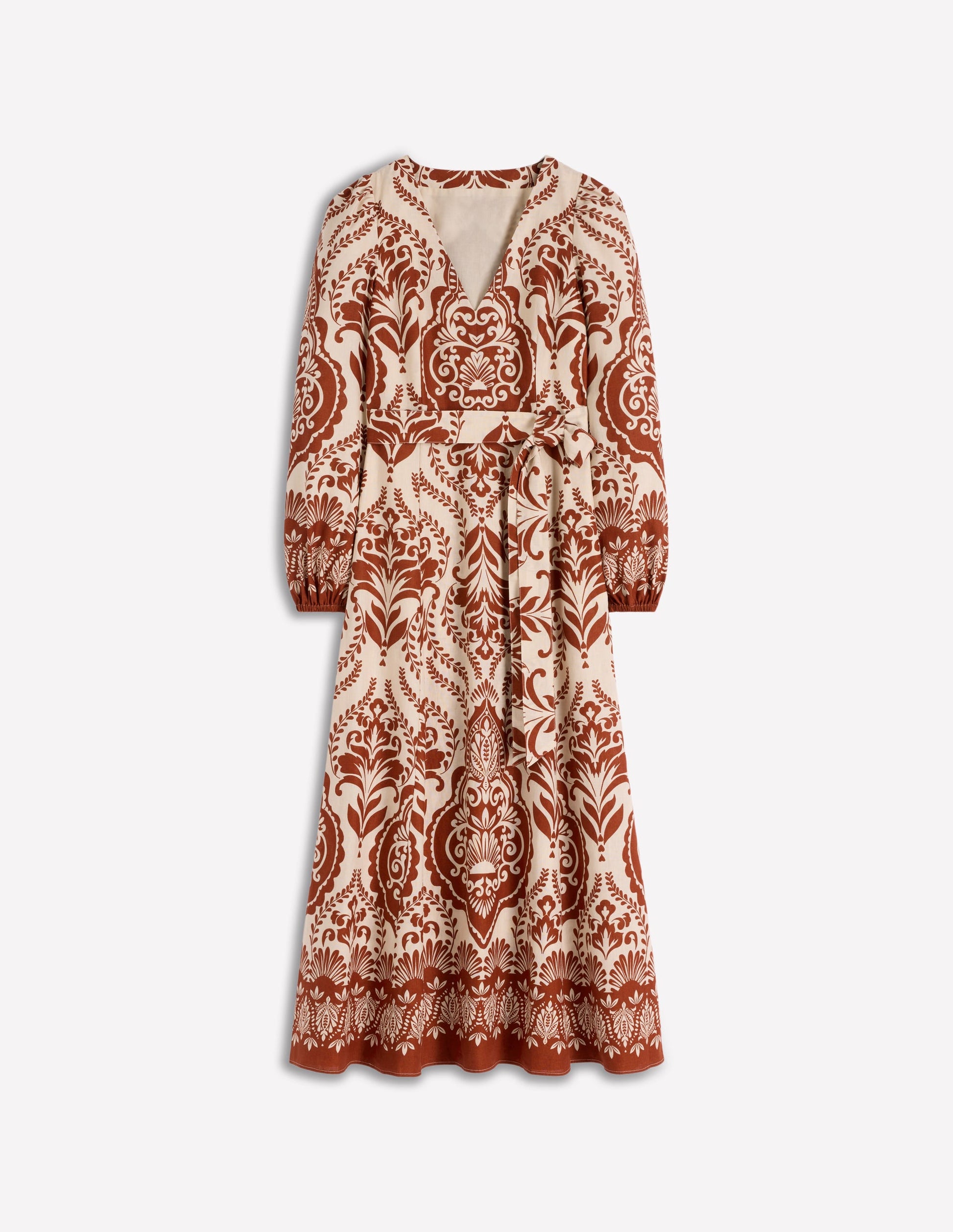 Boden Women's Florence Linen Blend Dress in Brown | Size 12 Boden Women's Florence Linen Blend Dress in Brown | Size 12