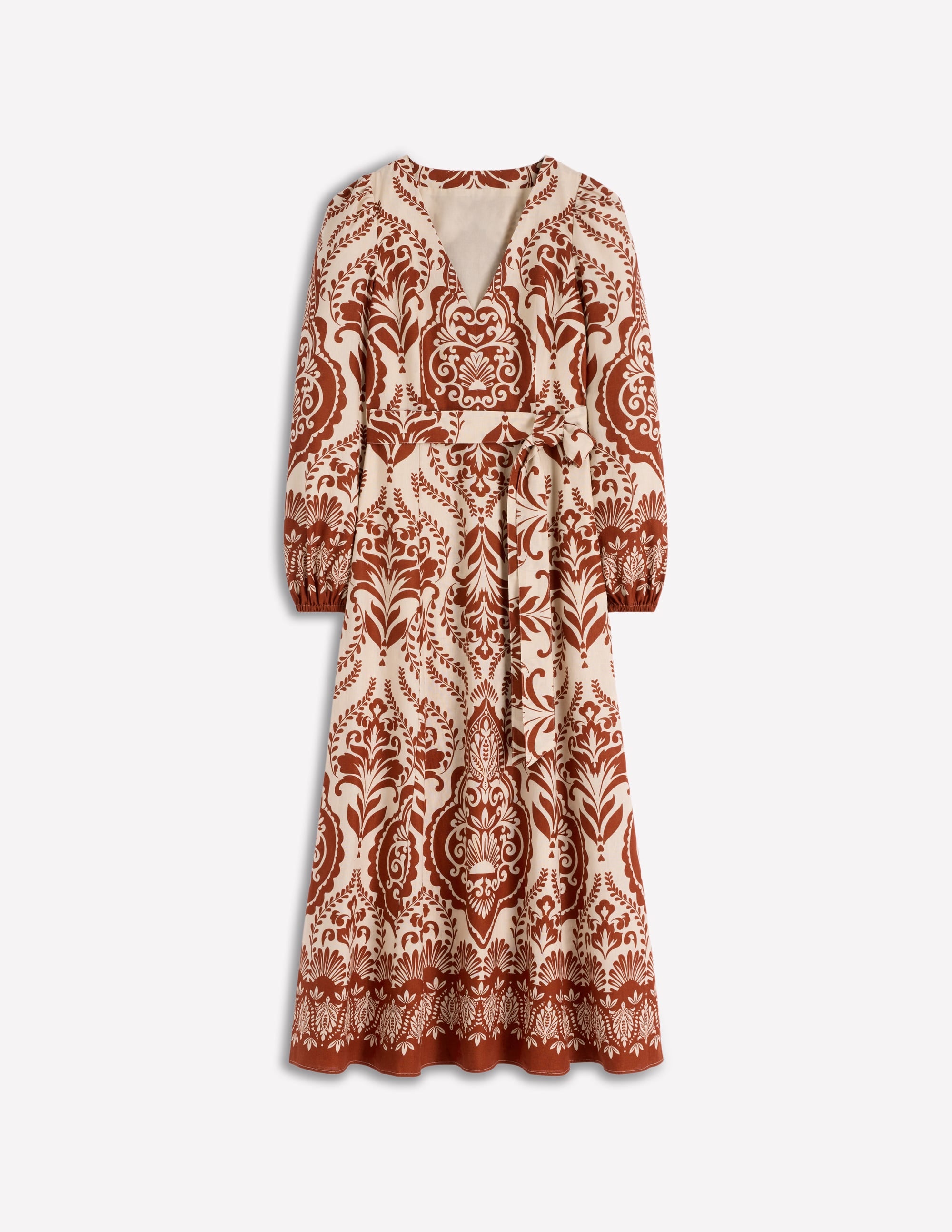 Florence Linen Blend Dress-Orange, Ornamental Garden - Image 7