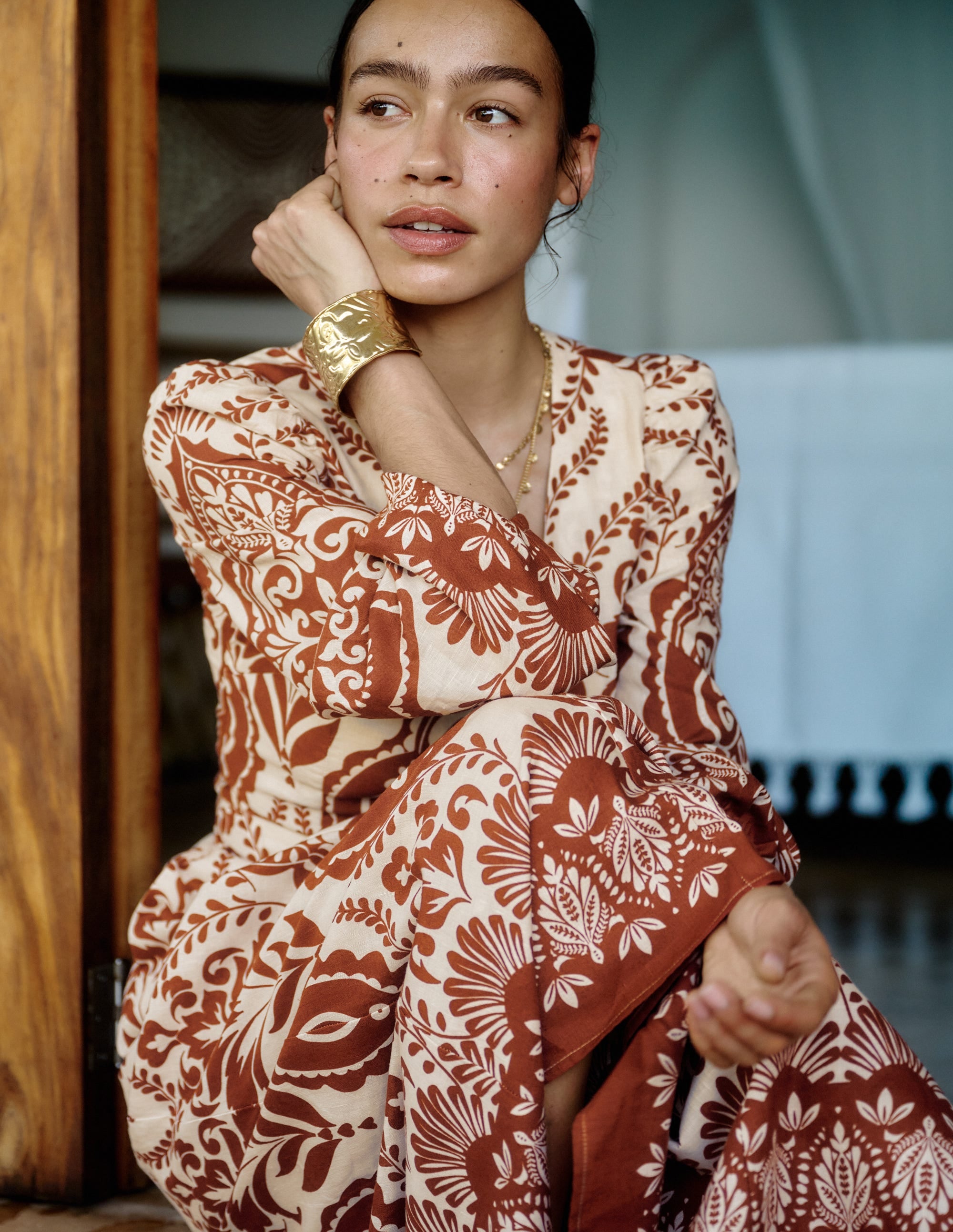 ワンピース 26SS TOUJOURS / linen cloth over dress Florence Linen Blend Dress - Orange, Ornamental Garden | Boden USA