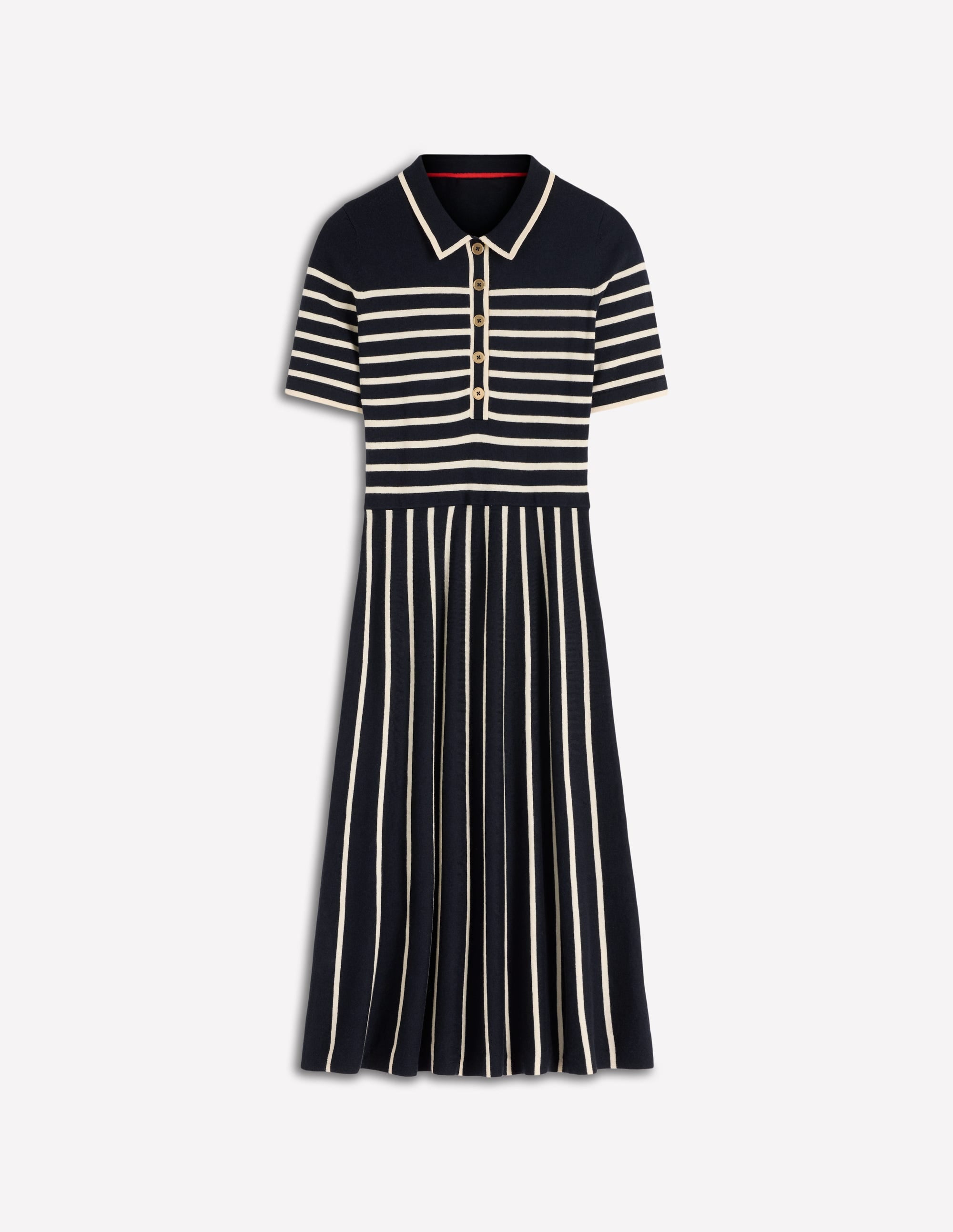 Collared Knitted Midi Dress - French Navy and Ivory Stripe | Boden USA