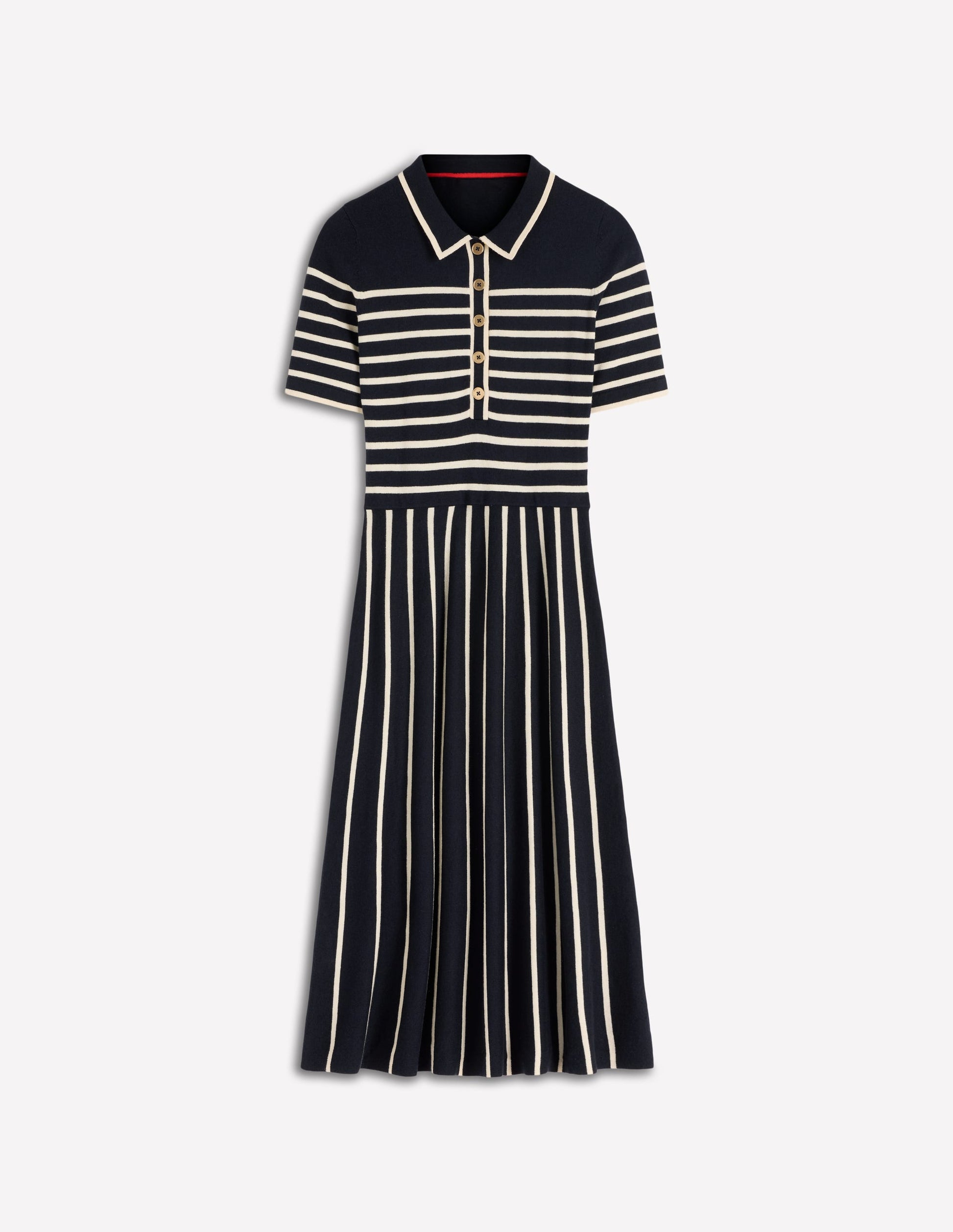 Collared Knitted Midi Dress-French Navy and Ivory Stripe-4