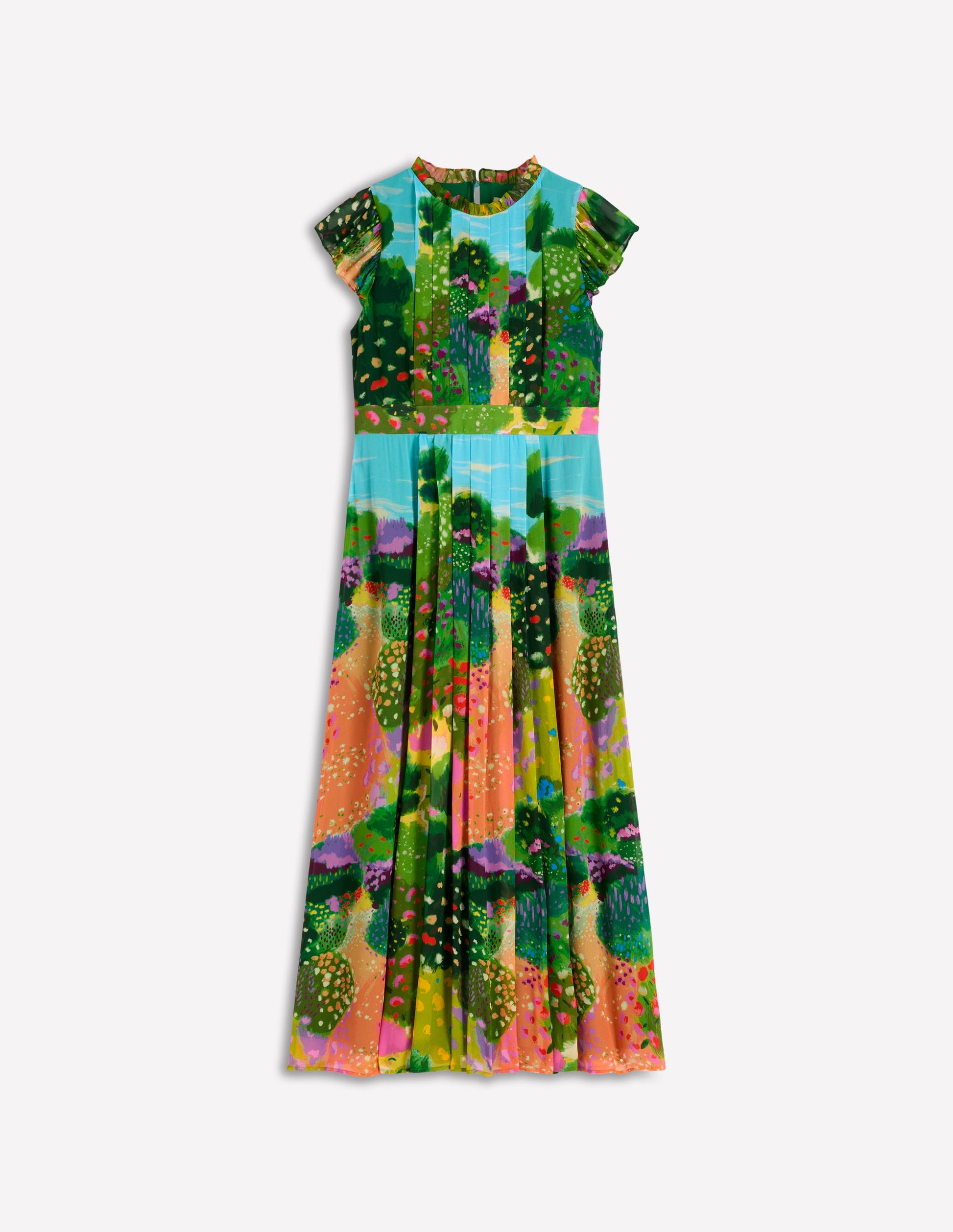 Pleat Ruffle Maxi Dress-Multi, Garden Path-8