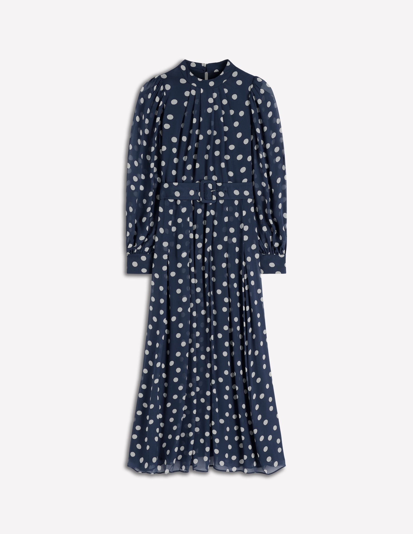 High Neck Occasion Dress-French Navy, Painted Dot