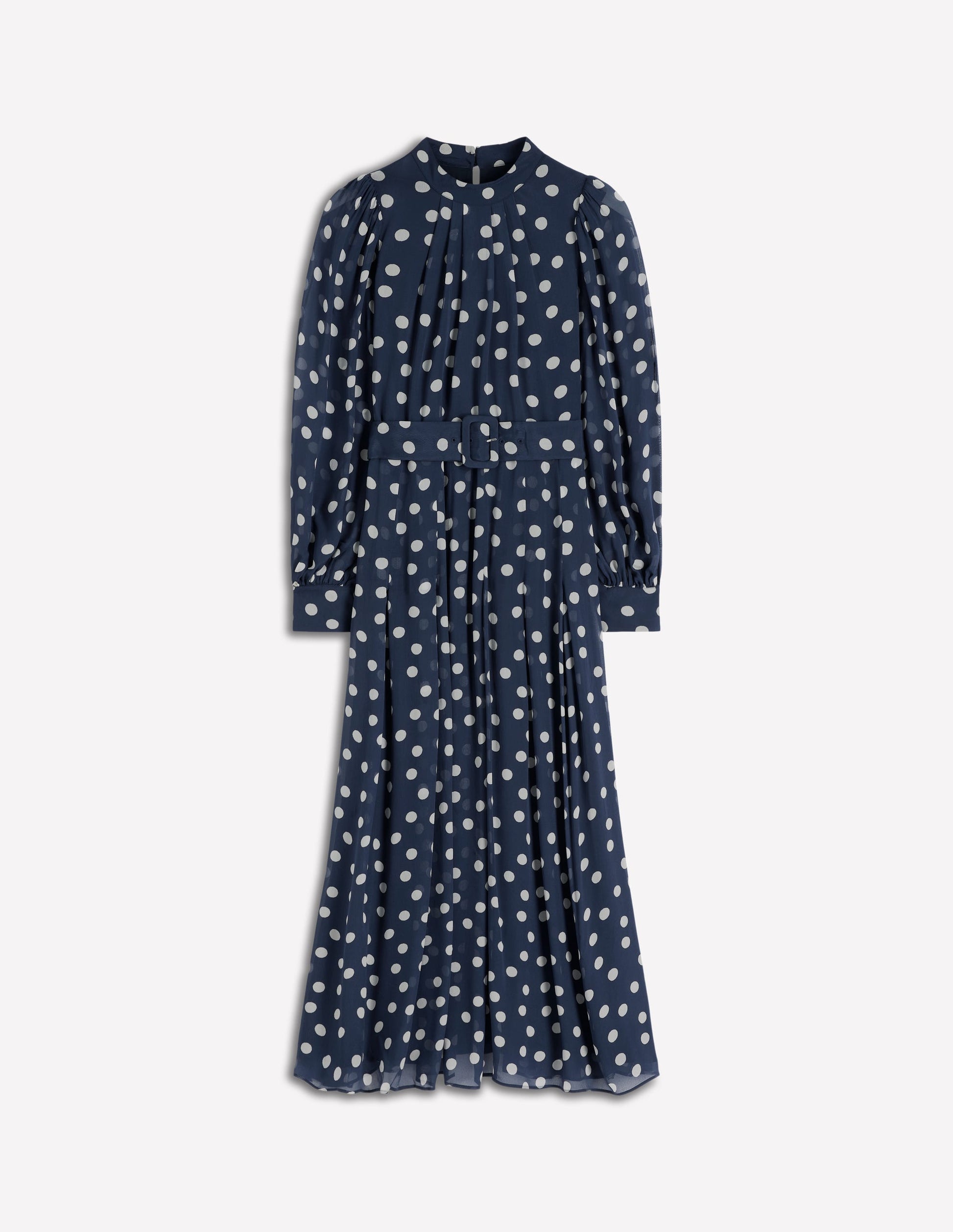 High Neck Occasion Dress-French Navy, Painted Dot-5