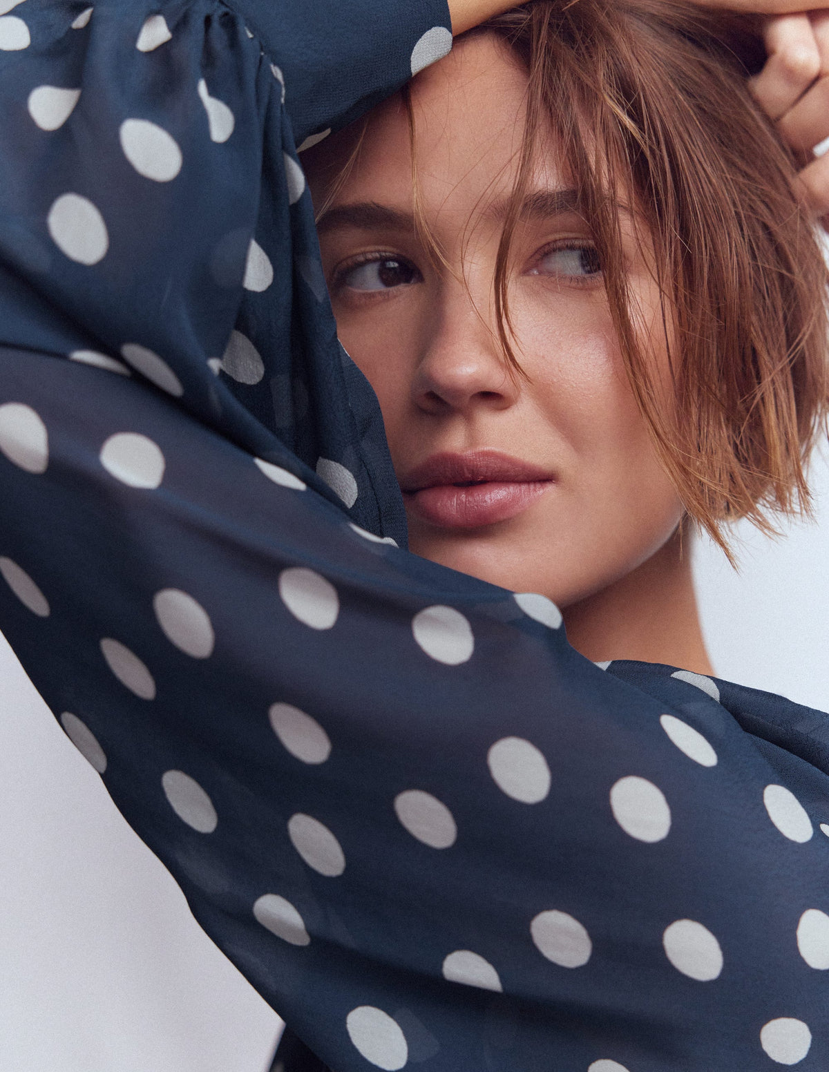 High Neck Occasion Dress-French Navy, Painted Dot - Image 2