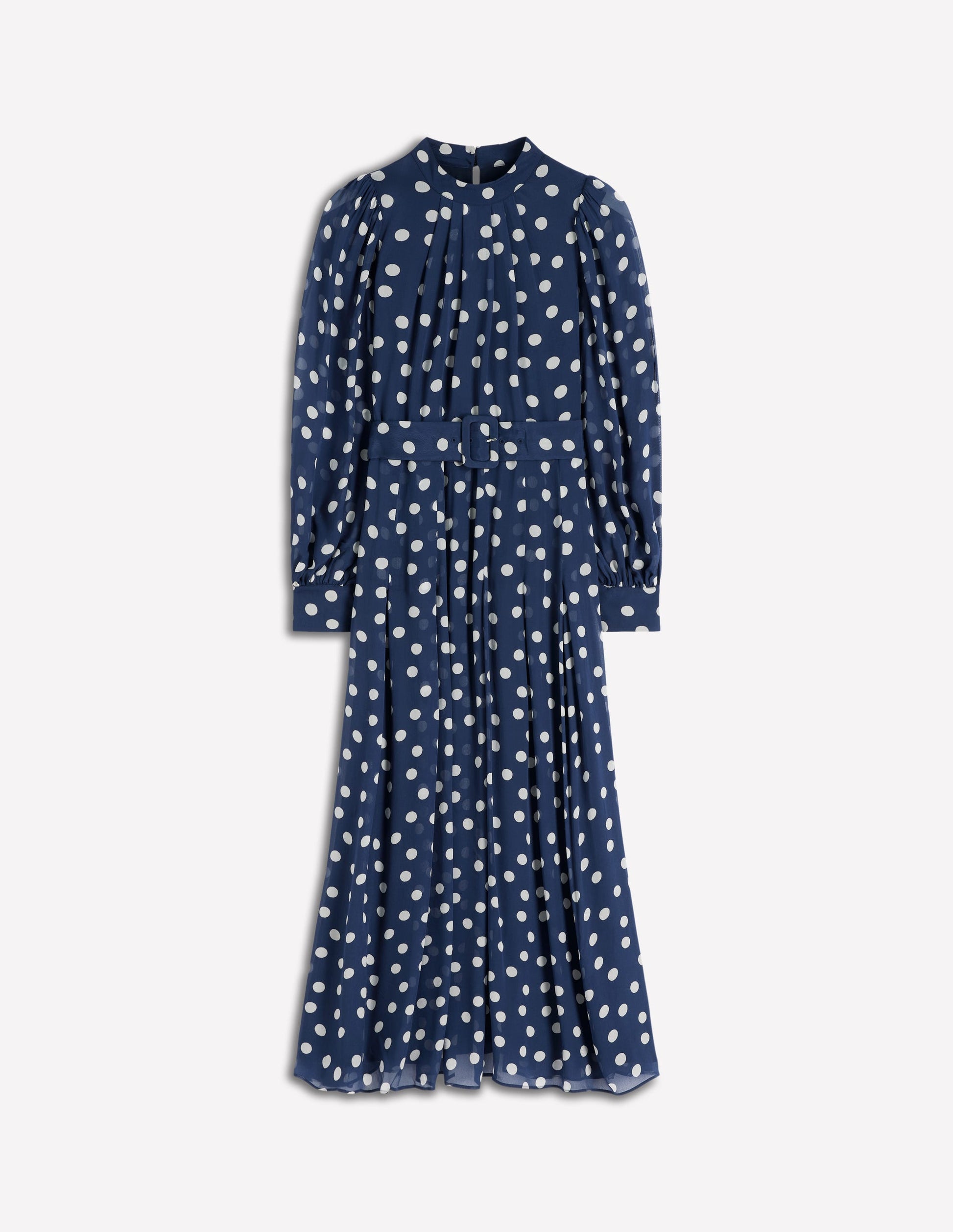 High Neck Occasion Dress-French Navy, Painted Dot-5