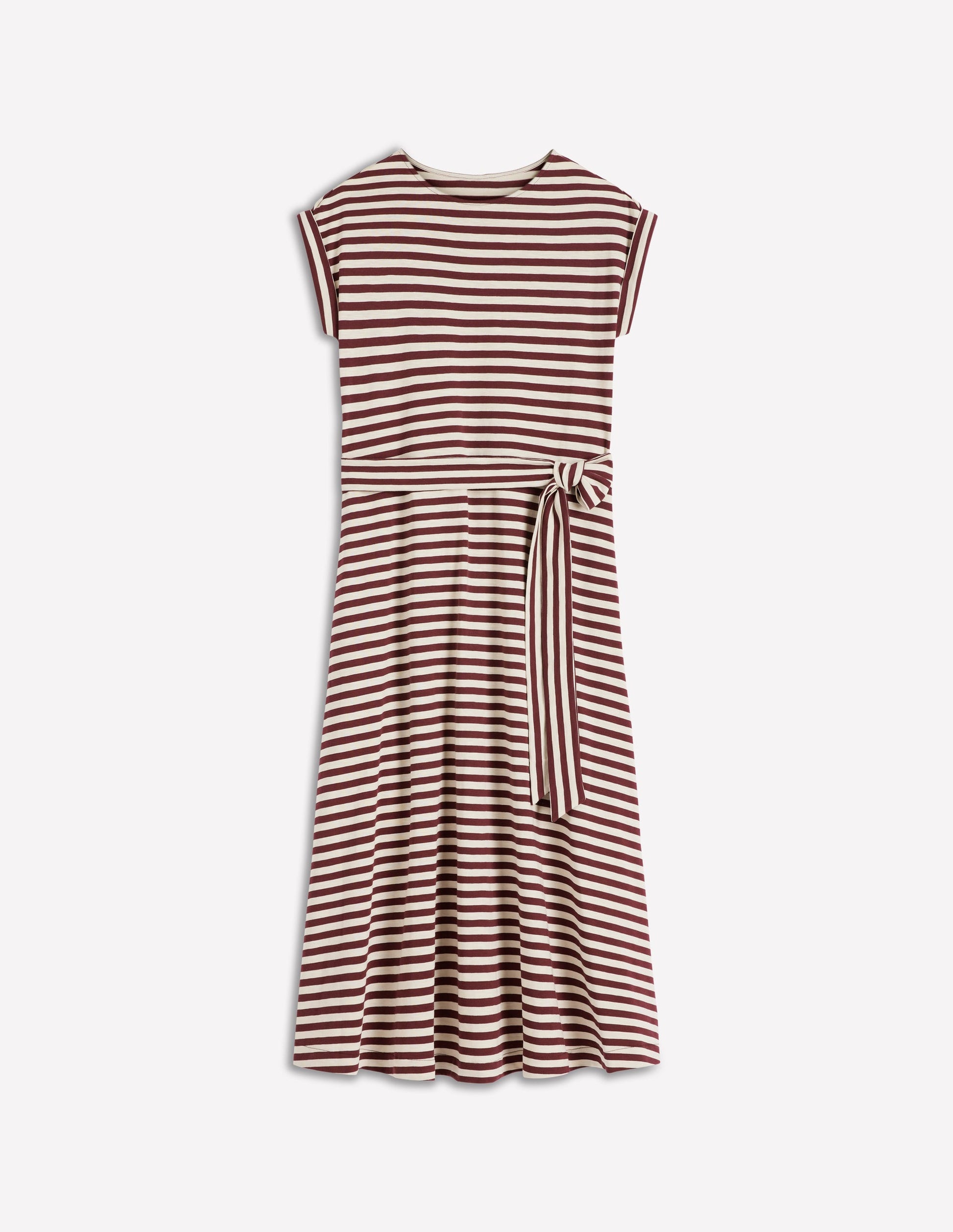 Eve Jersey Midi Dress-Deep Wisteria, Ivory Stripe | Boden USA Eve Jersey Midi Dress-Deep Wisteria, Ivory Stripe | Boden USA