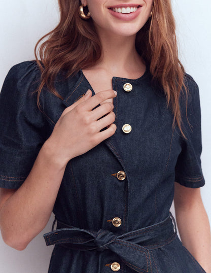 Button Detail Denim Dress-Indigo-5