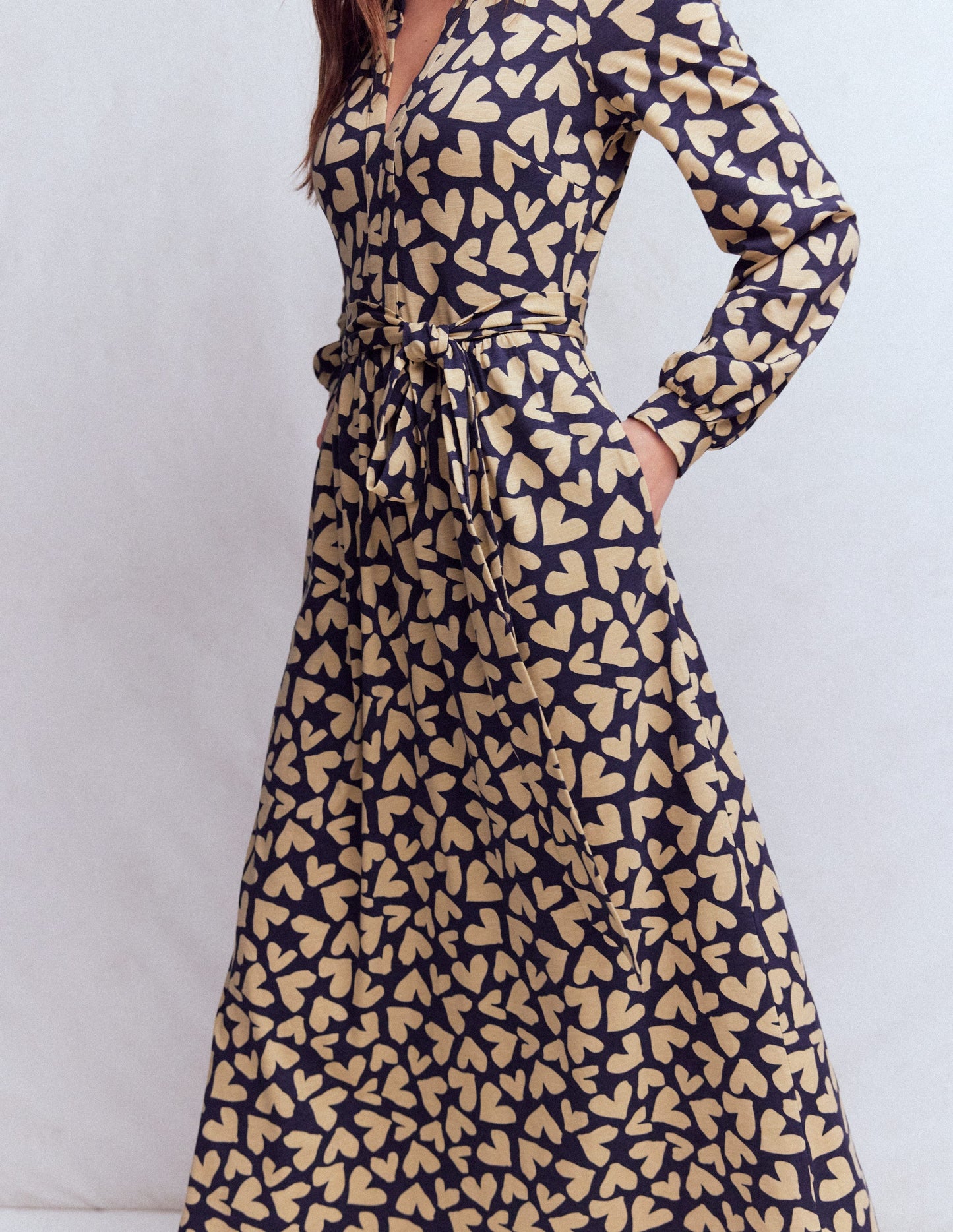 Naomi Long Sleeve Jersey Dress-French Navy, Heart Scatter