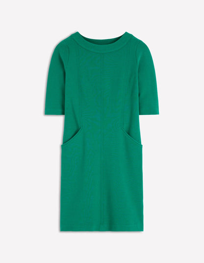 Neckband Ottoman Shift Dress-Jewel Green-5