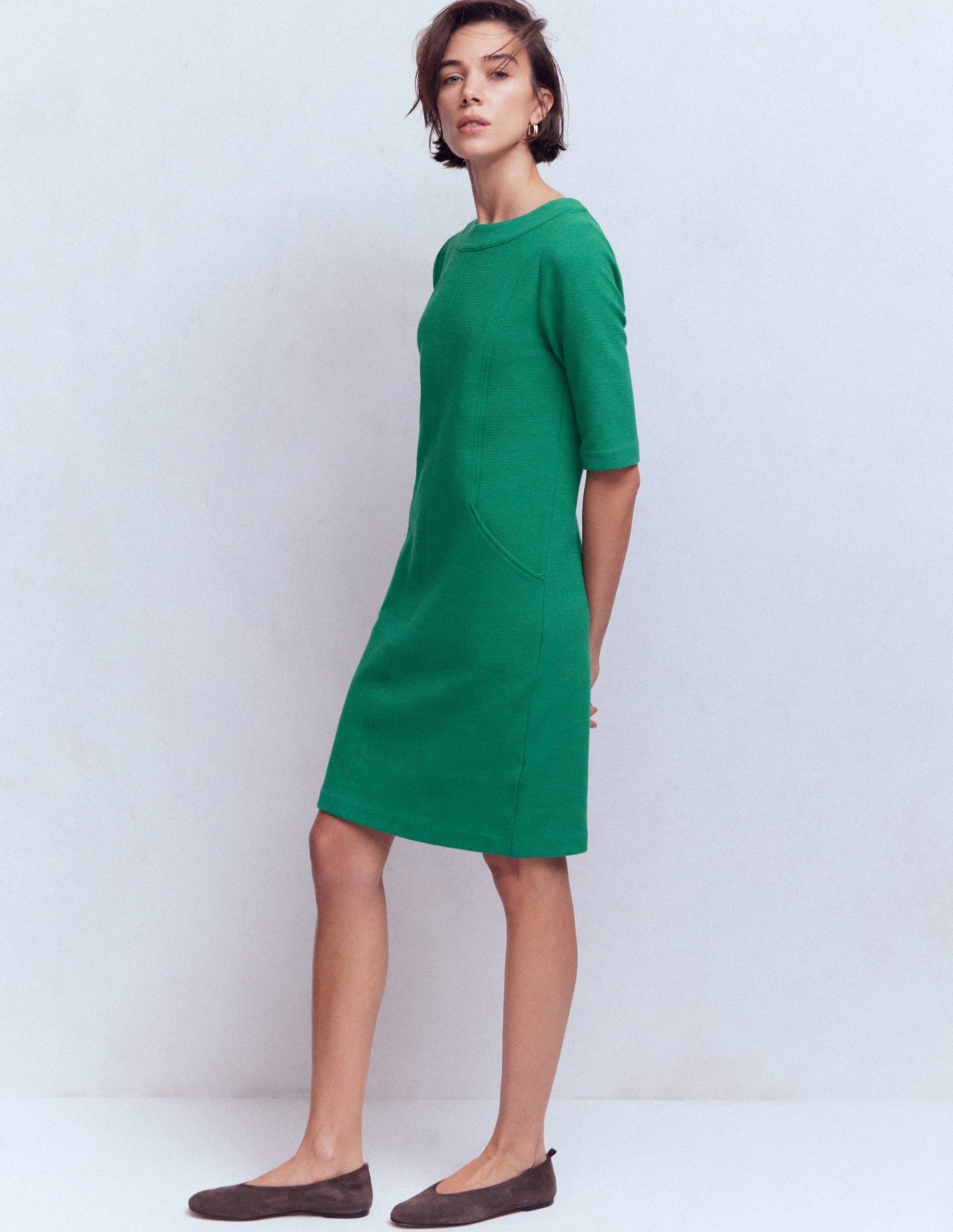 Neckband Ottoman Shift Dress-Jewel Green-1