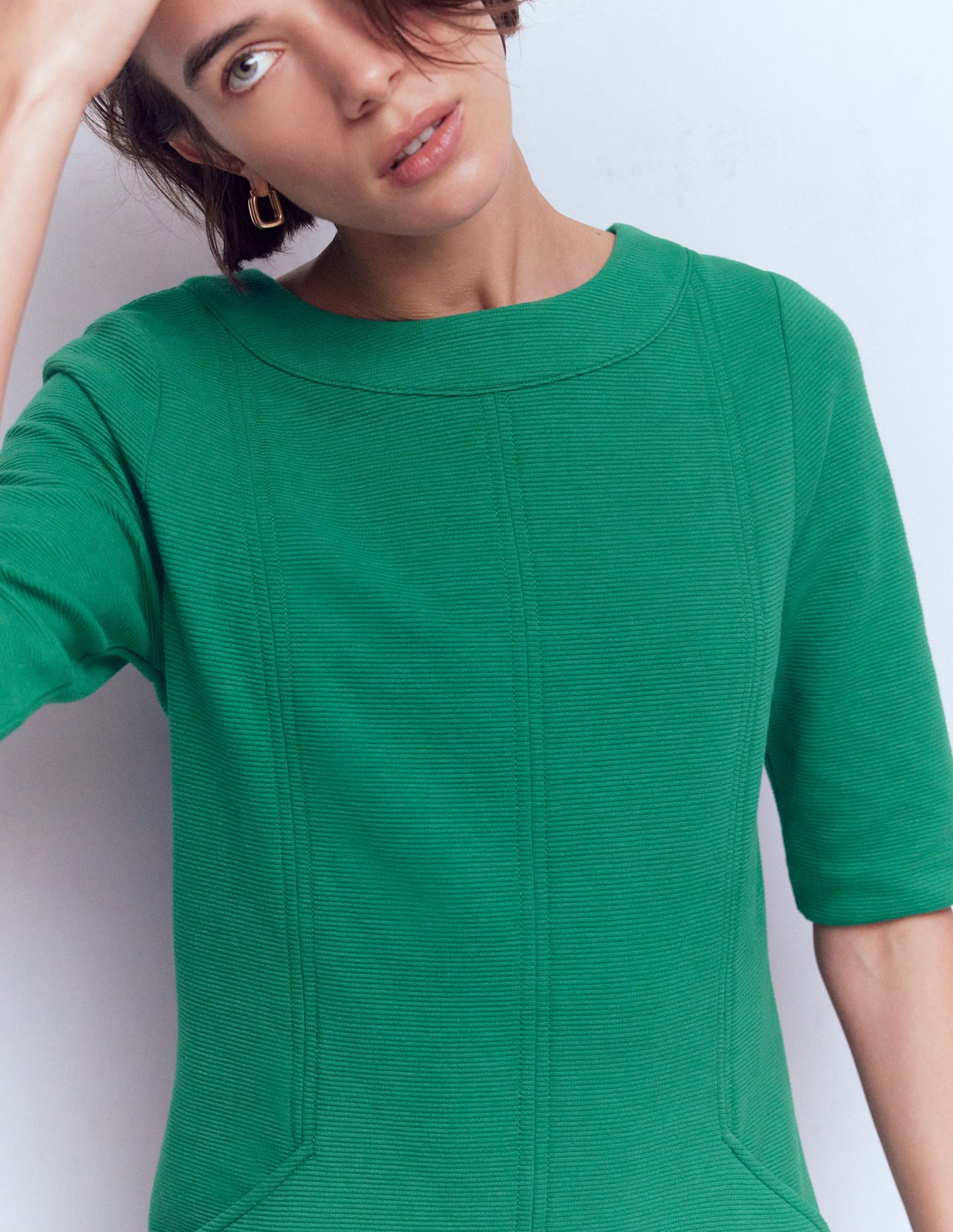 Neckband Ottoman Shift Dress-Jewel Green