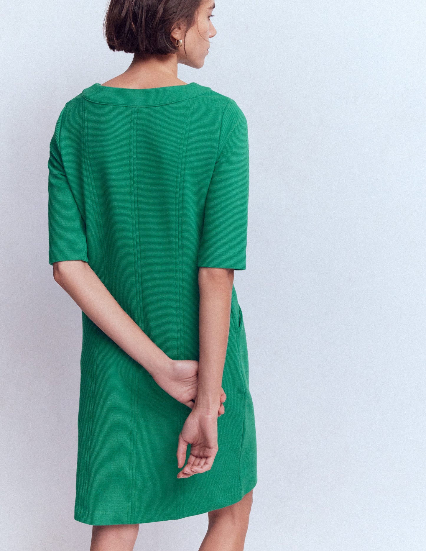 Neckband Ottoman Shift Dress-Jewel Green