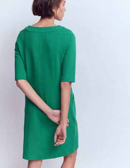 Neckband Ottoman Shift Dress-Jewel Green-3