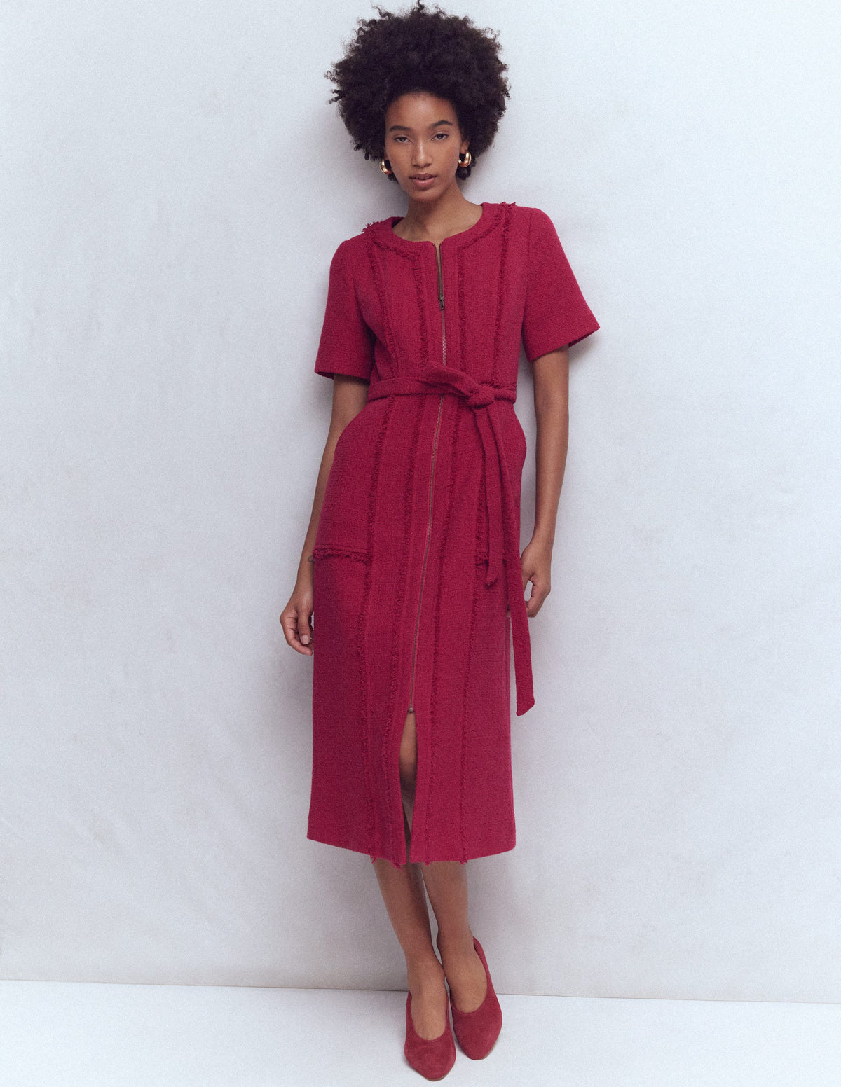 Ruth Zip Texture Dress-Berry - Image 1
