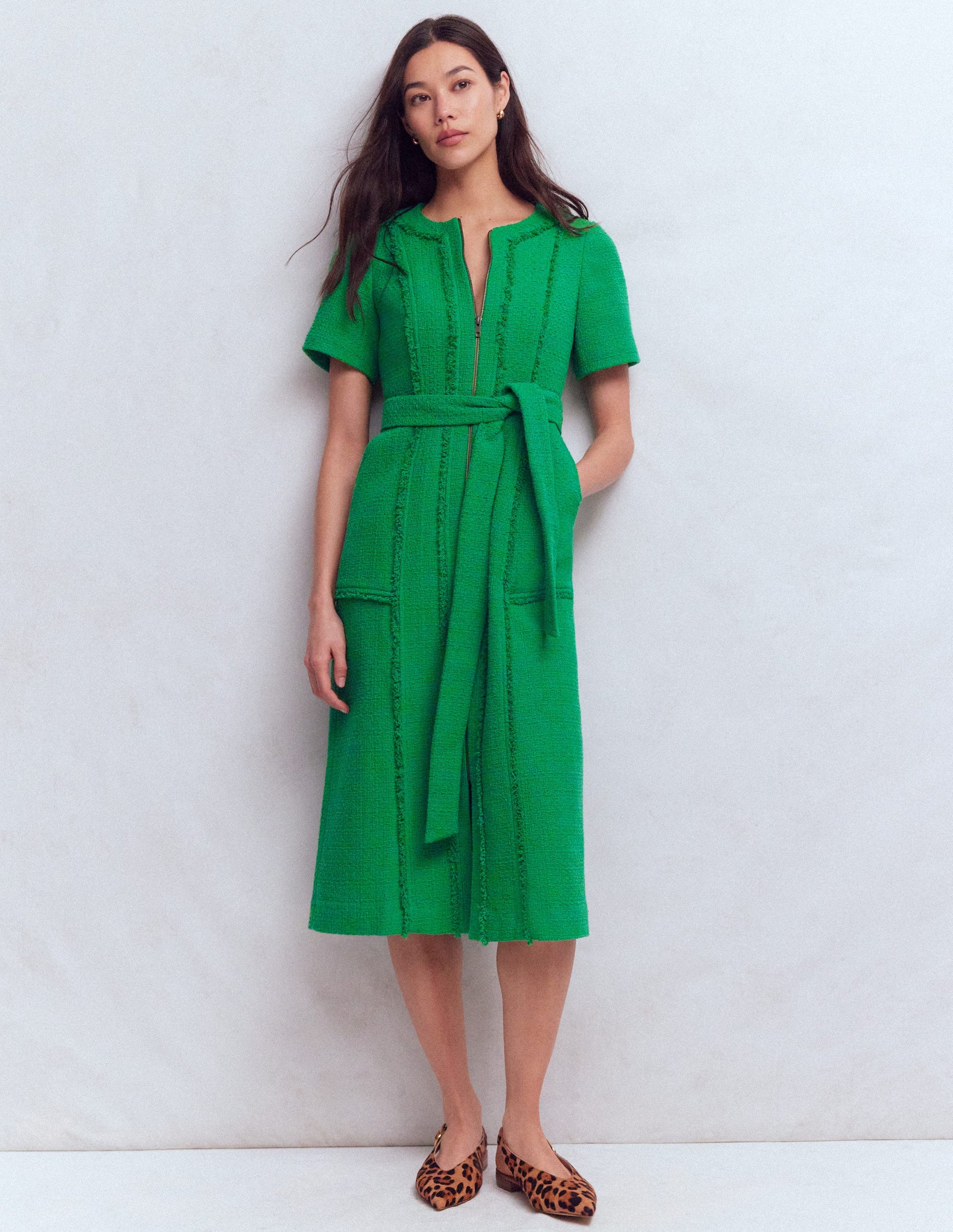 Ruth Zip Texture Dress-Green Ruth Zip Texture Dress-Green
