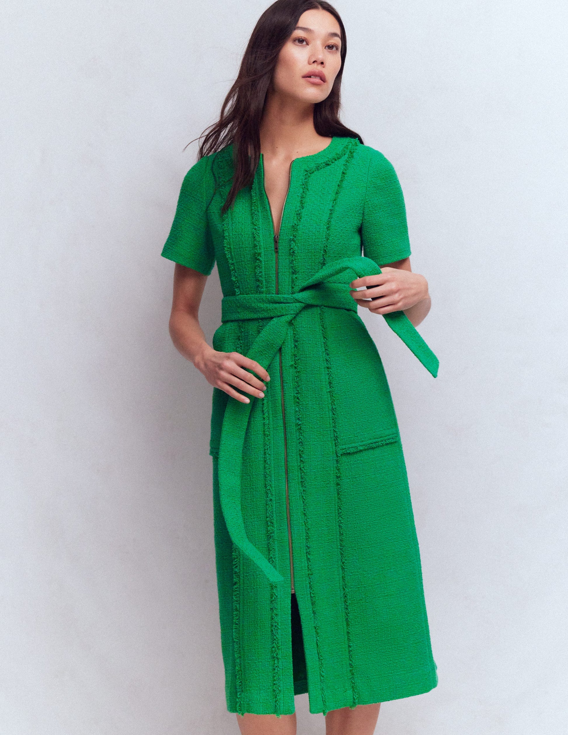 Ruth Zip Texture Dress-Green | Boden USA Ruth Zip Texture Dress-Green | Boden USA