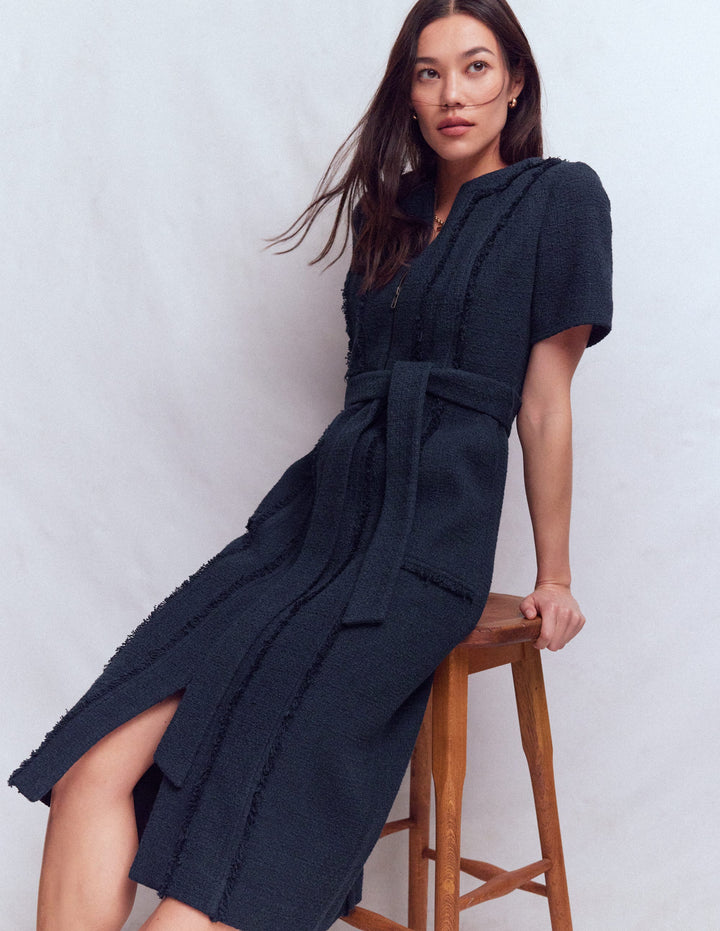 Ruth Zip Texture Dress-Navy