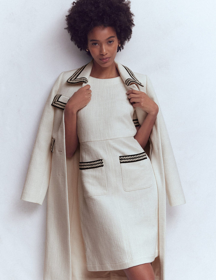 A-line Trim Short Dress-Ivory