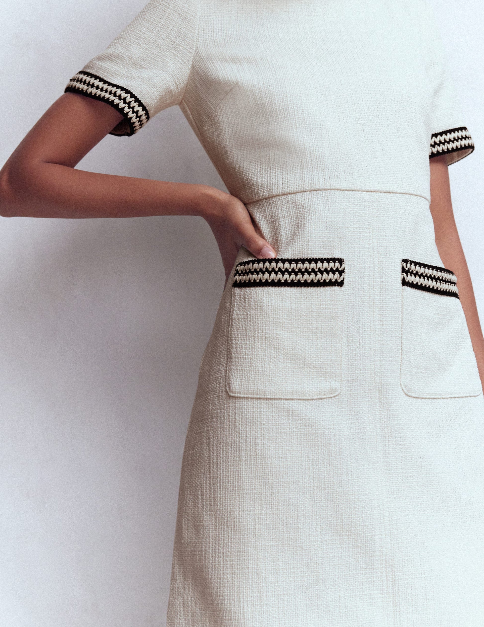 A-line Trim Short Dress-Ivory-2