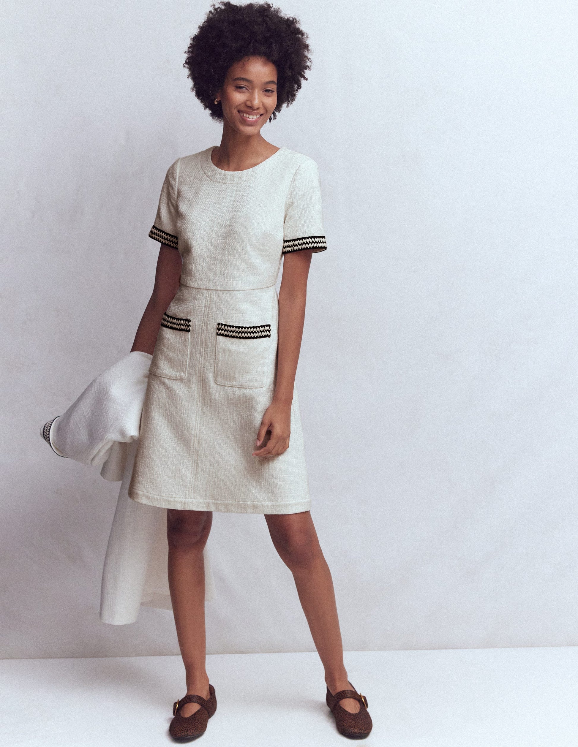 Boden Women's A-line Trim Short Dress in White | Size 12 Boden Women's A-line Trim Short Dress in White | Size 12
