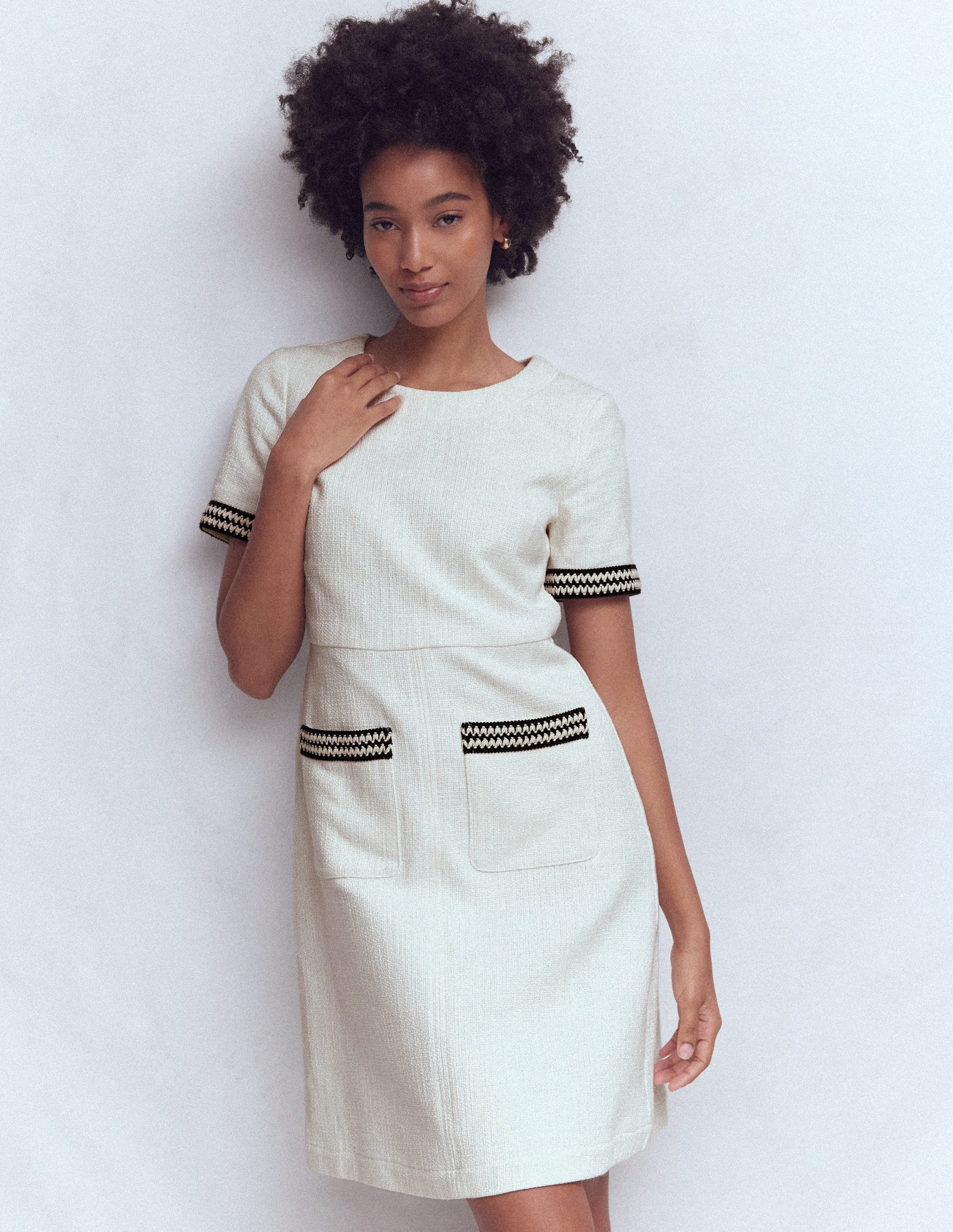 A-line Trim Short Dress-Ivory-5