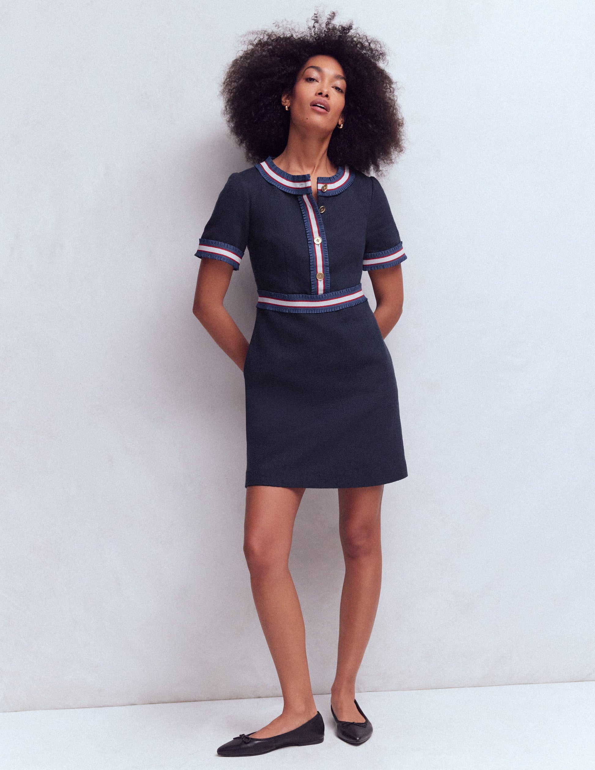 Button Short Dress - Navy