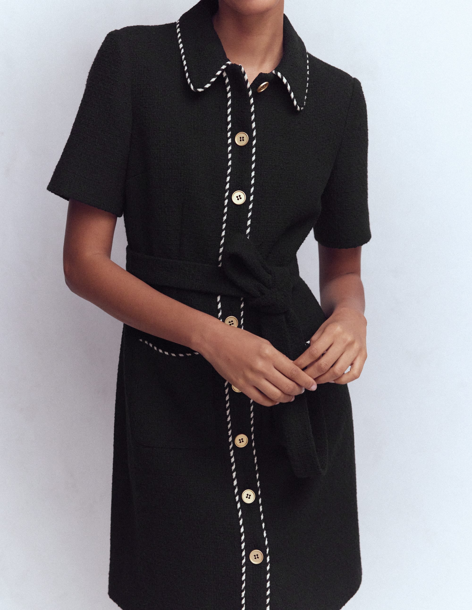 Loren Trim Short Dress-Black - Image 2