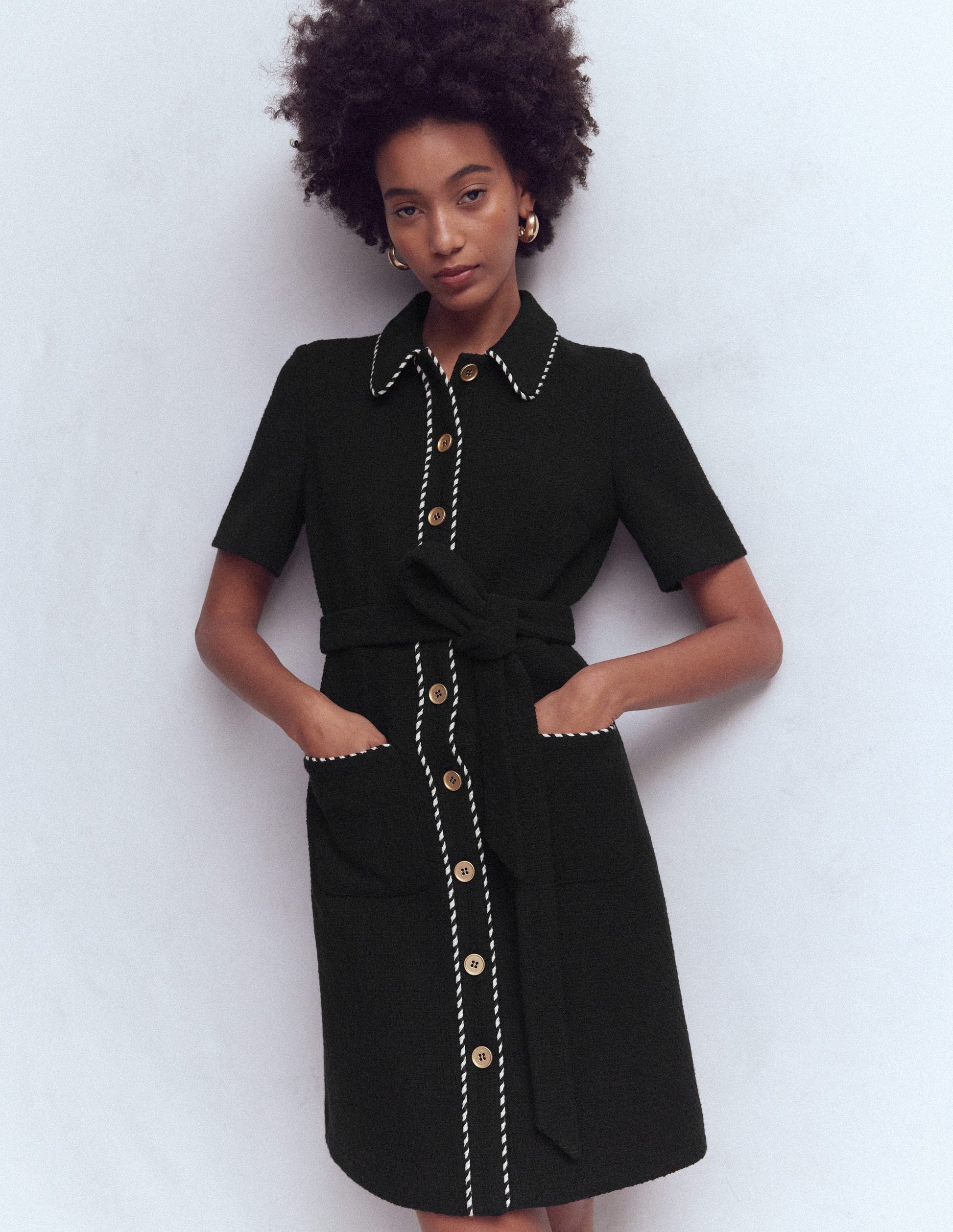 Loren Trim Short Dress-Black-4