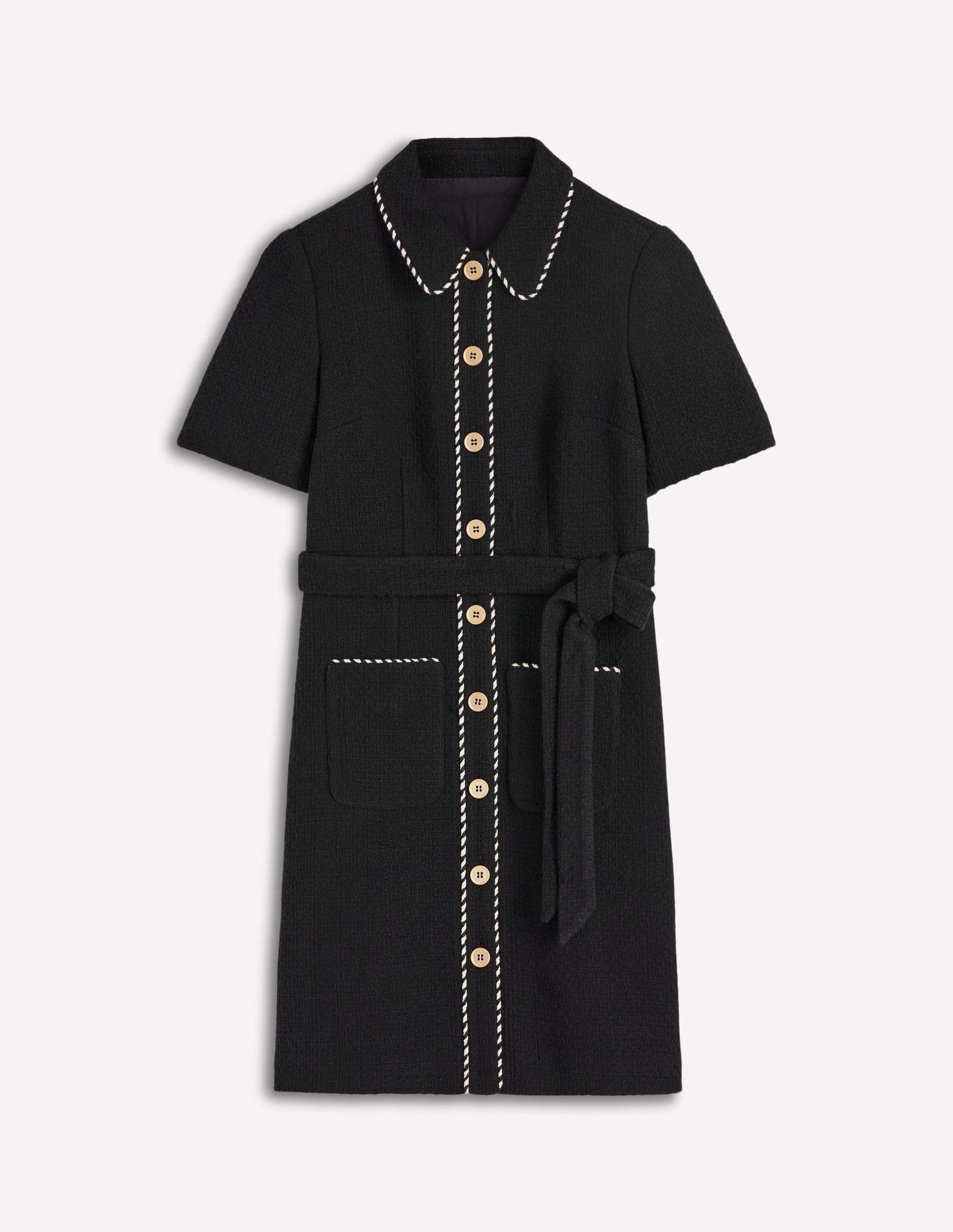 yellow black combination dress Loren Trim Short Dress-Black