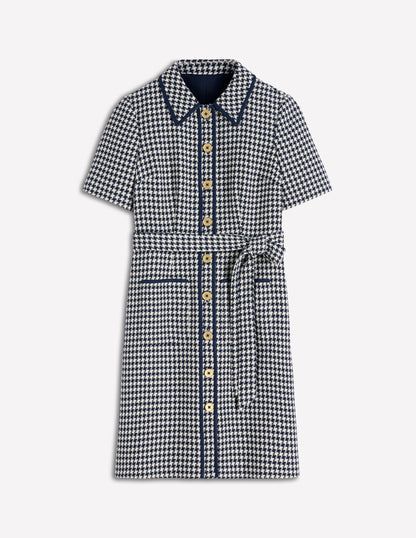 Loren Trim Short Dress-Navy Dogtooth-5