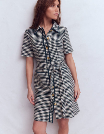 Loren Trim Short Dress-Navy Dogtooth-1