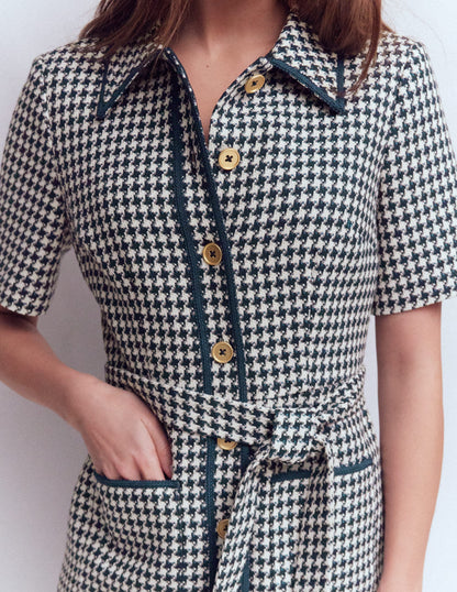 Loren Trim Short Dress-Navy Dogtooth-2