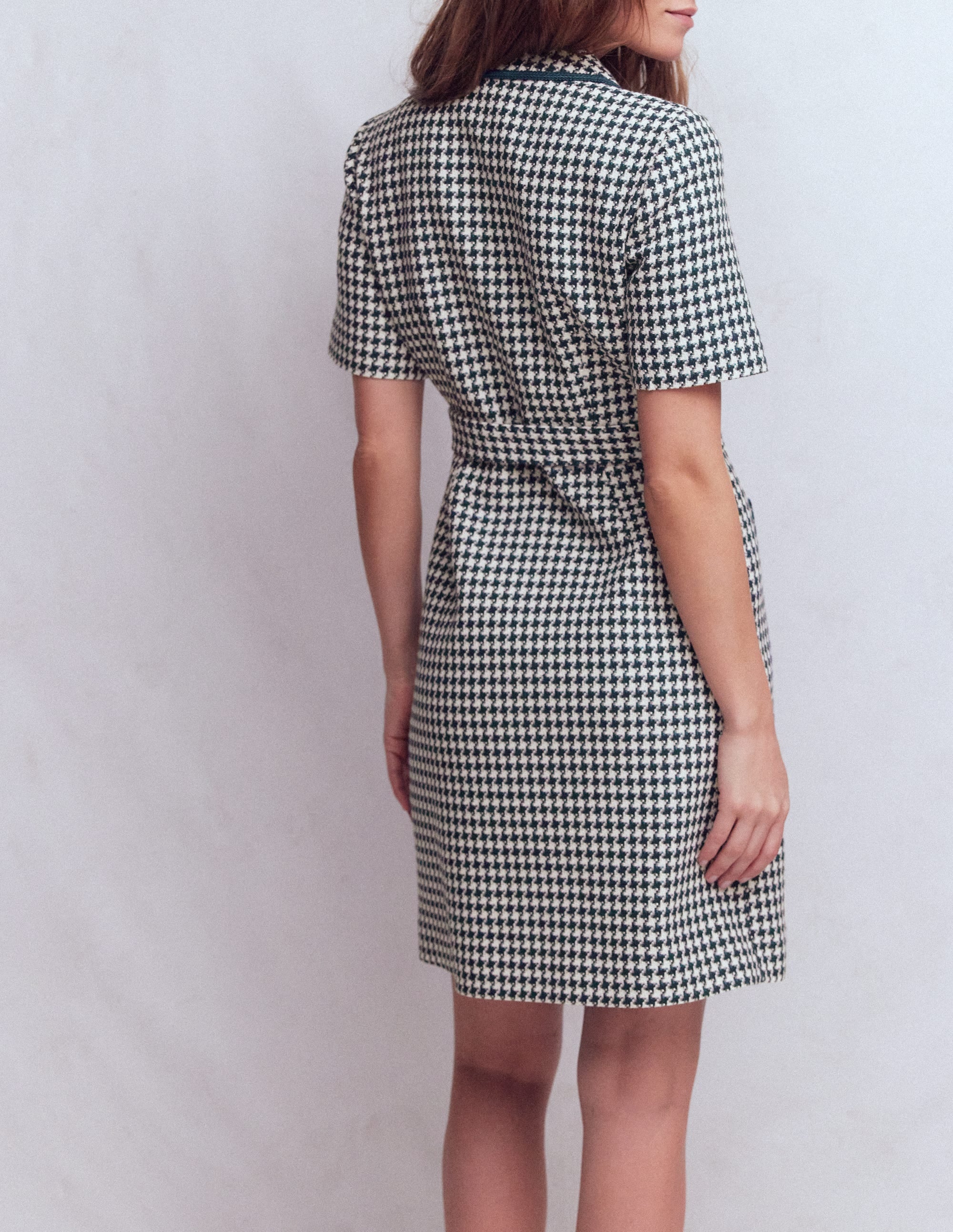 Loren Trim Short Dress-Navy Dogtooth - Image 3