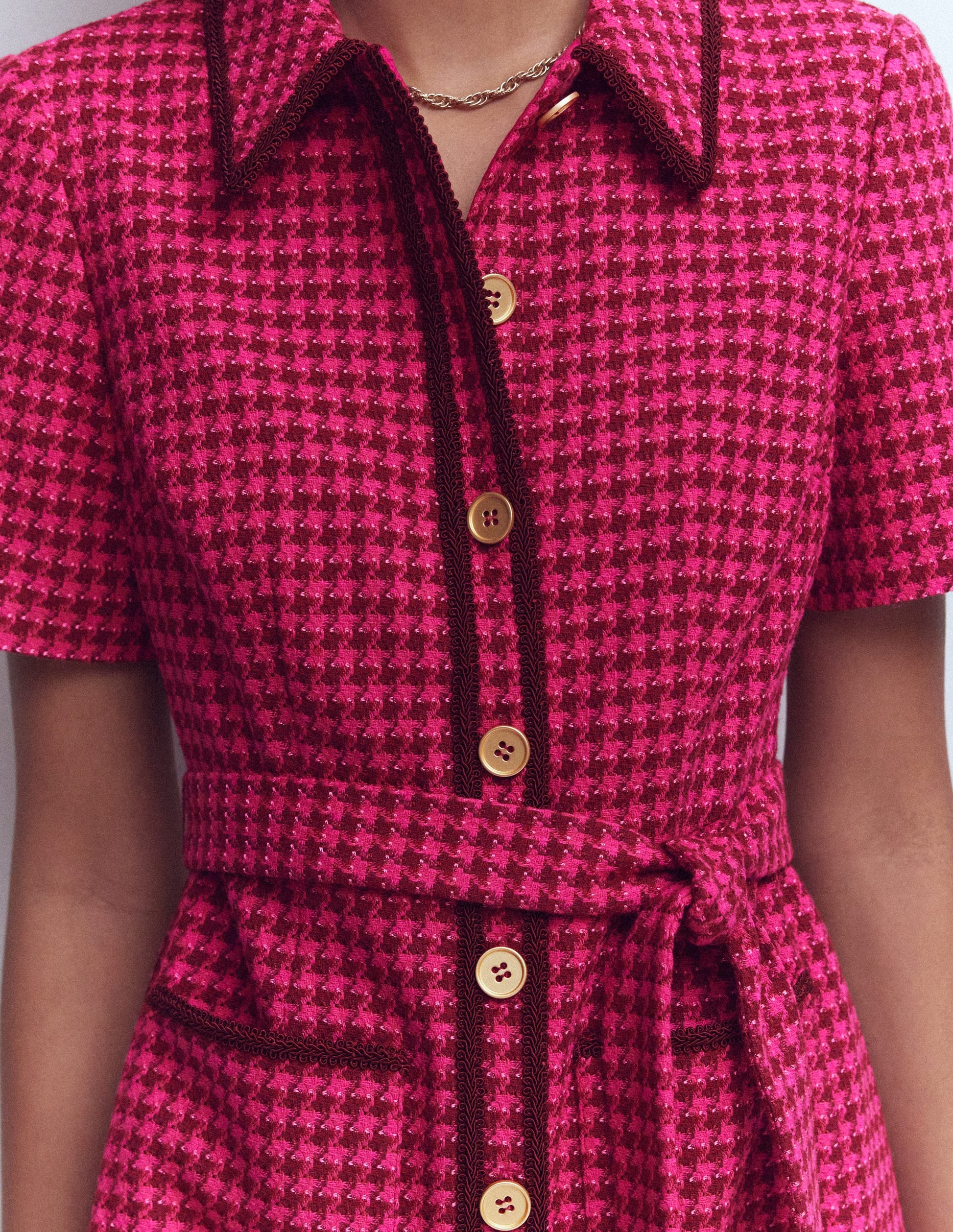 Loren Trim Short Dress-Red & Pink Dogtooth | Boden USA Loren Trim Short Dress-Red & Pink Dogtooth | Boden USA
