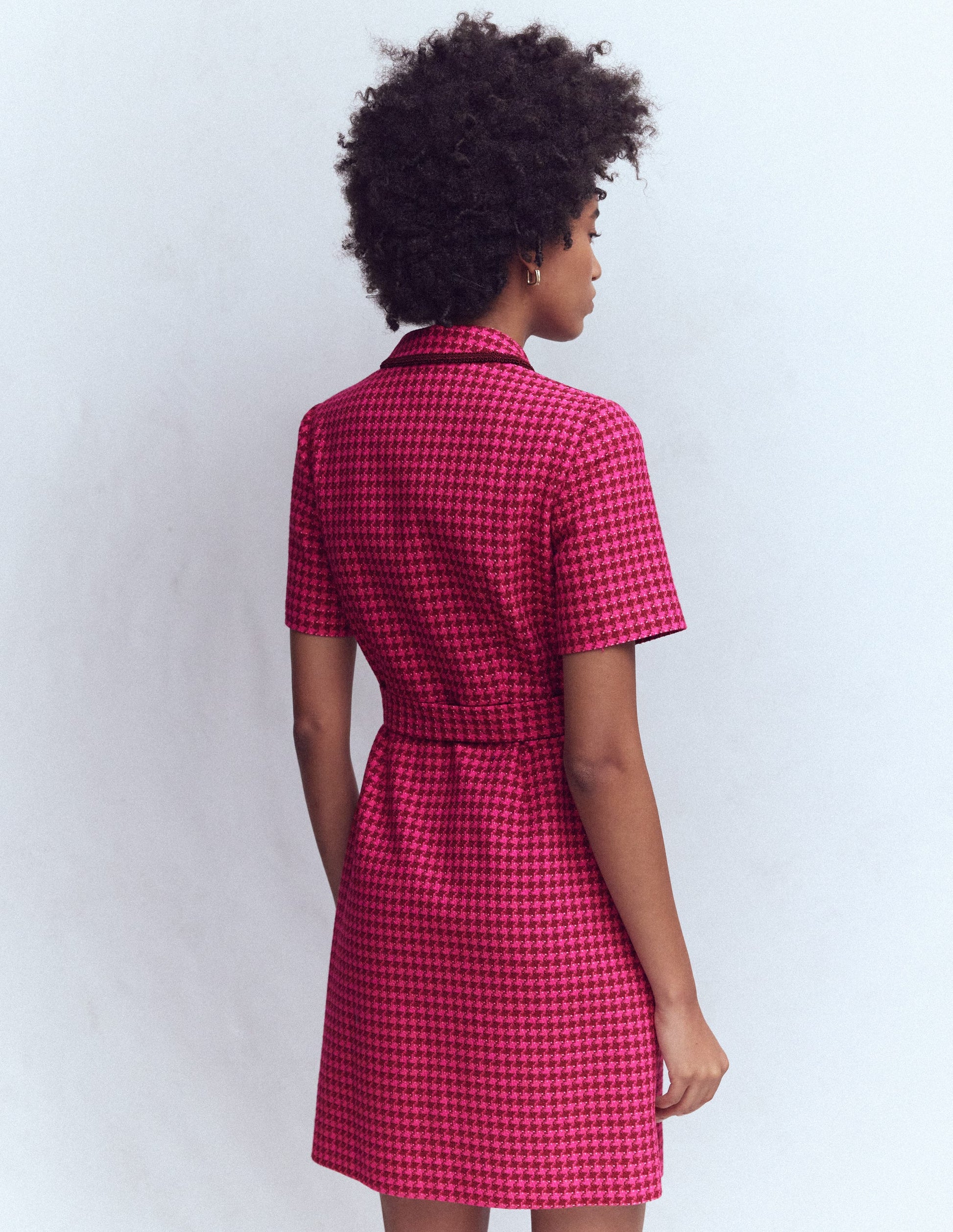 Loren Trim Short Dress-Red & Pink Dogtooth | Boden USA Loren Trim Short Dress-Red & Pink Dogtooth | Boden USA