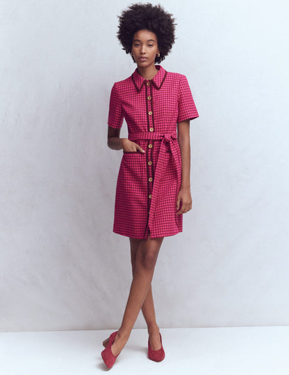 Loren Trim Short Dress-Pink Dogtooth-4