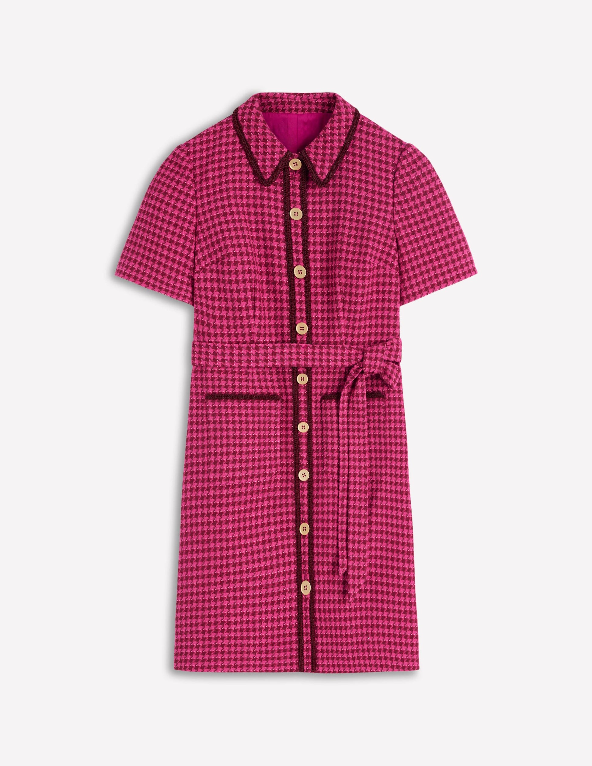 Loren Trim Short Dress-Red & Pink Dogtooth | Boden USA Loren Trim Short Dress-Red & Pink Dogtooth | Boden USA