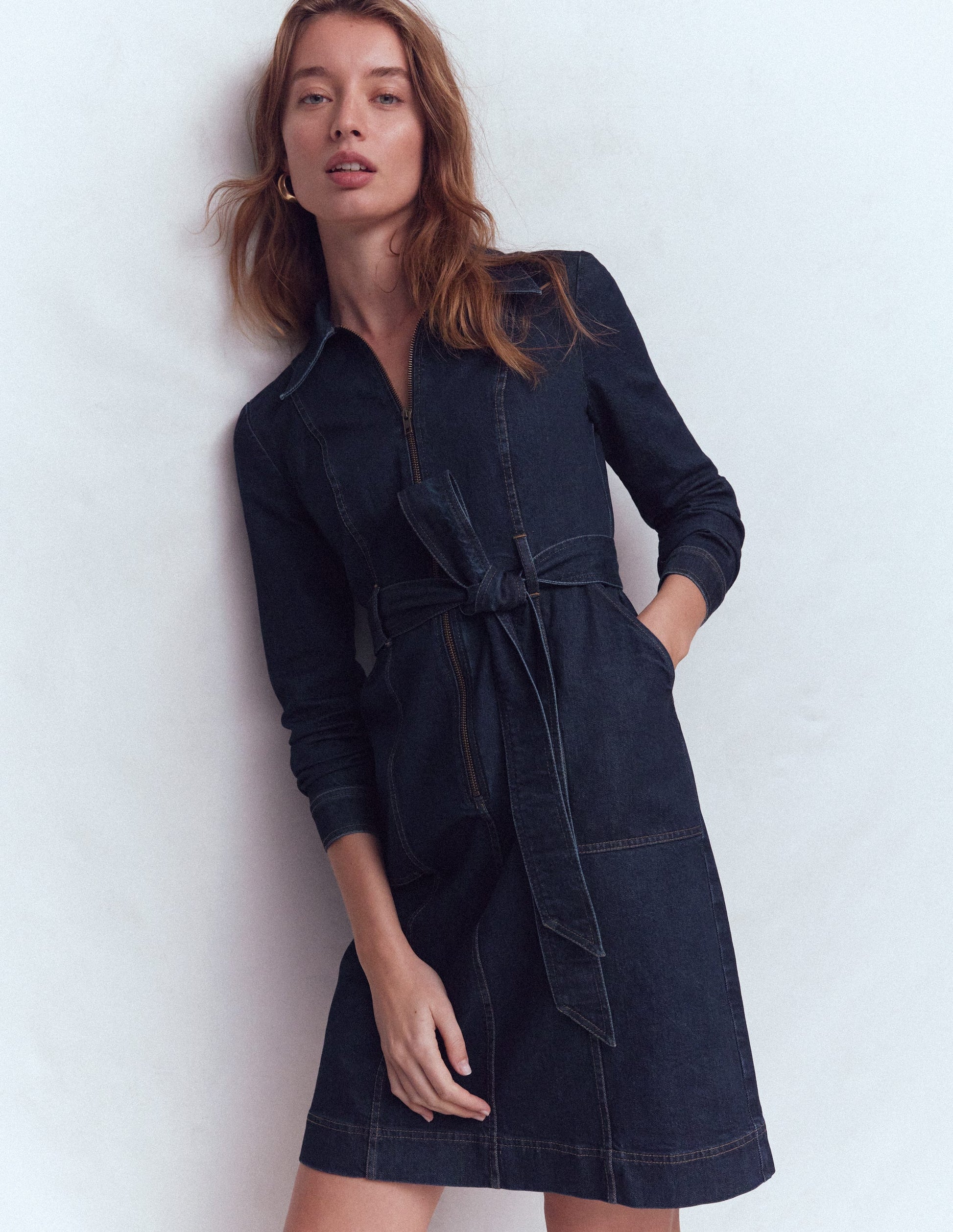 Zip Denim Short Dress-Indigo | Boden USA Zip Denim Short Dress-Indigo | Boden USA