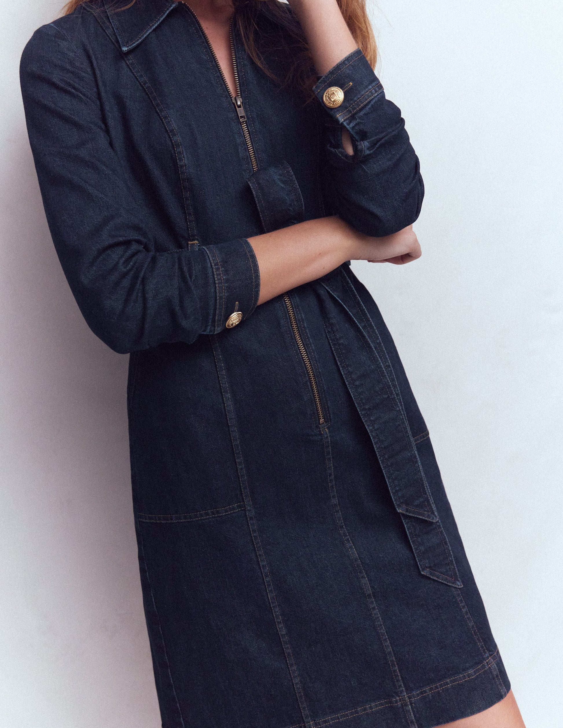 Zip Denim Short Dress-Indigo | Boden USA Zip Denim Short Dress-Indigo | Boden USA