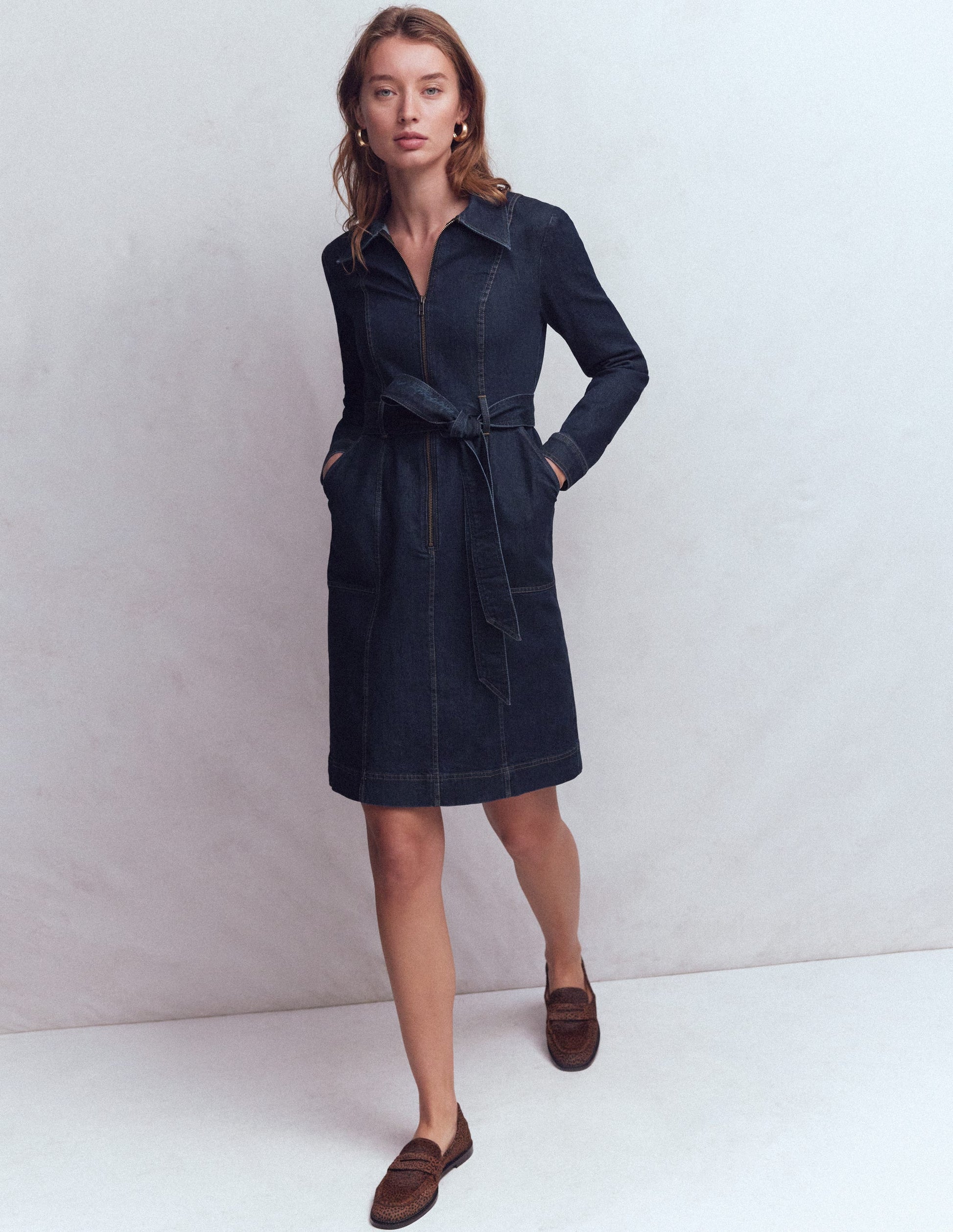Zip Denim Short Dress-Indigo | Boden USA Zip Denim Short Dress-Indigo | Boden USA