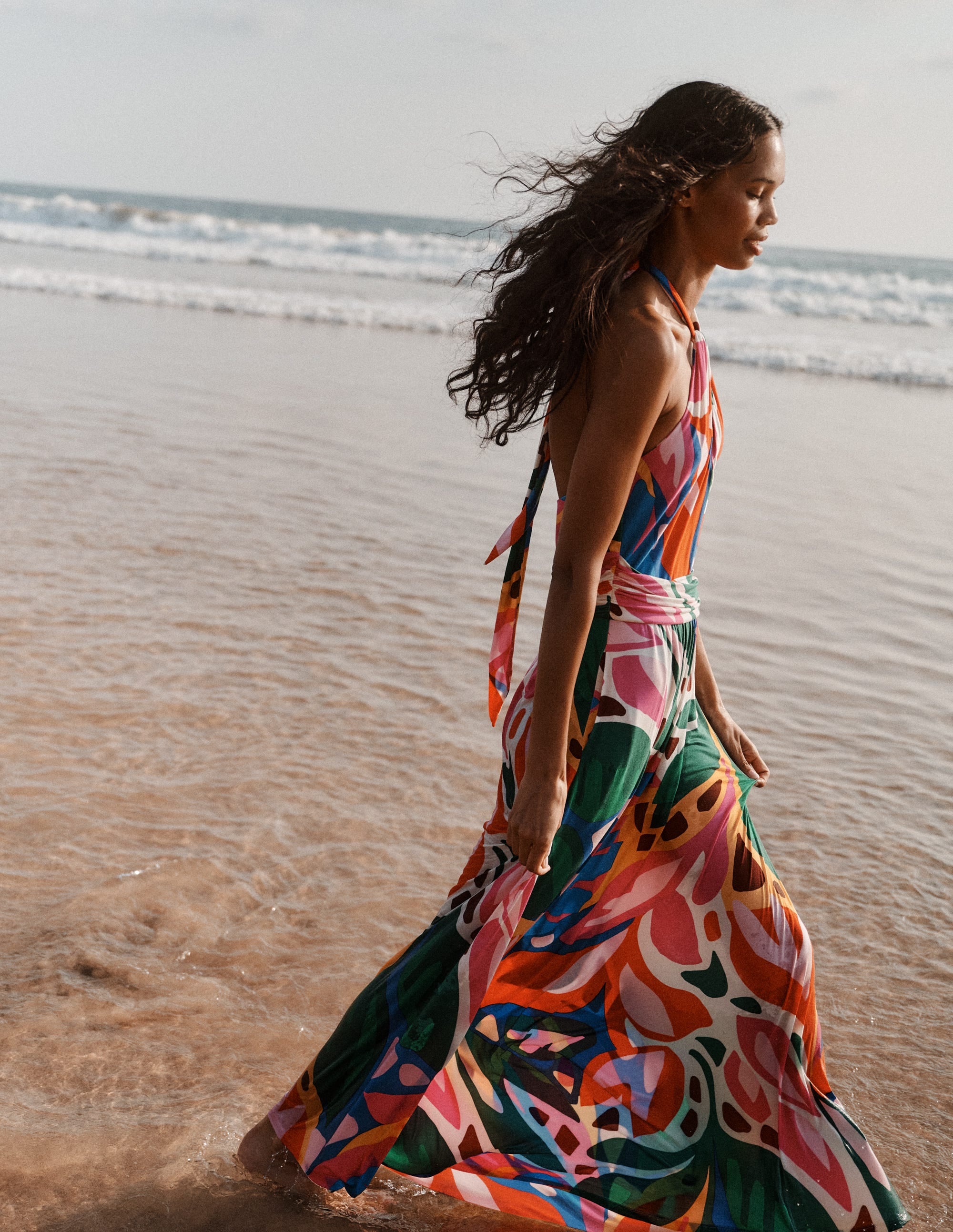 Sydney Twist Neck Jersey Dress-Multi, Leafy Cascade | Boden USA