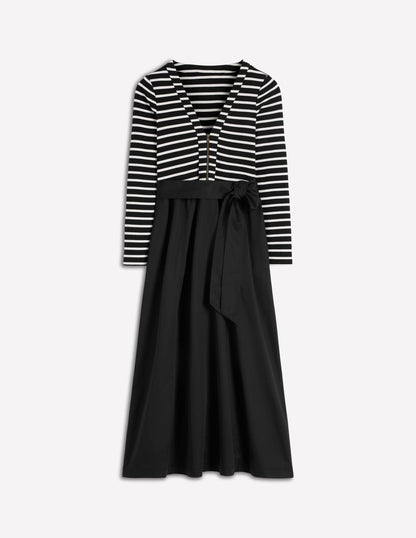 Long Sleeve Mix Media Dress-Black Stripe-5