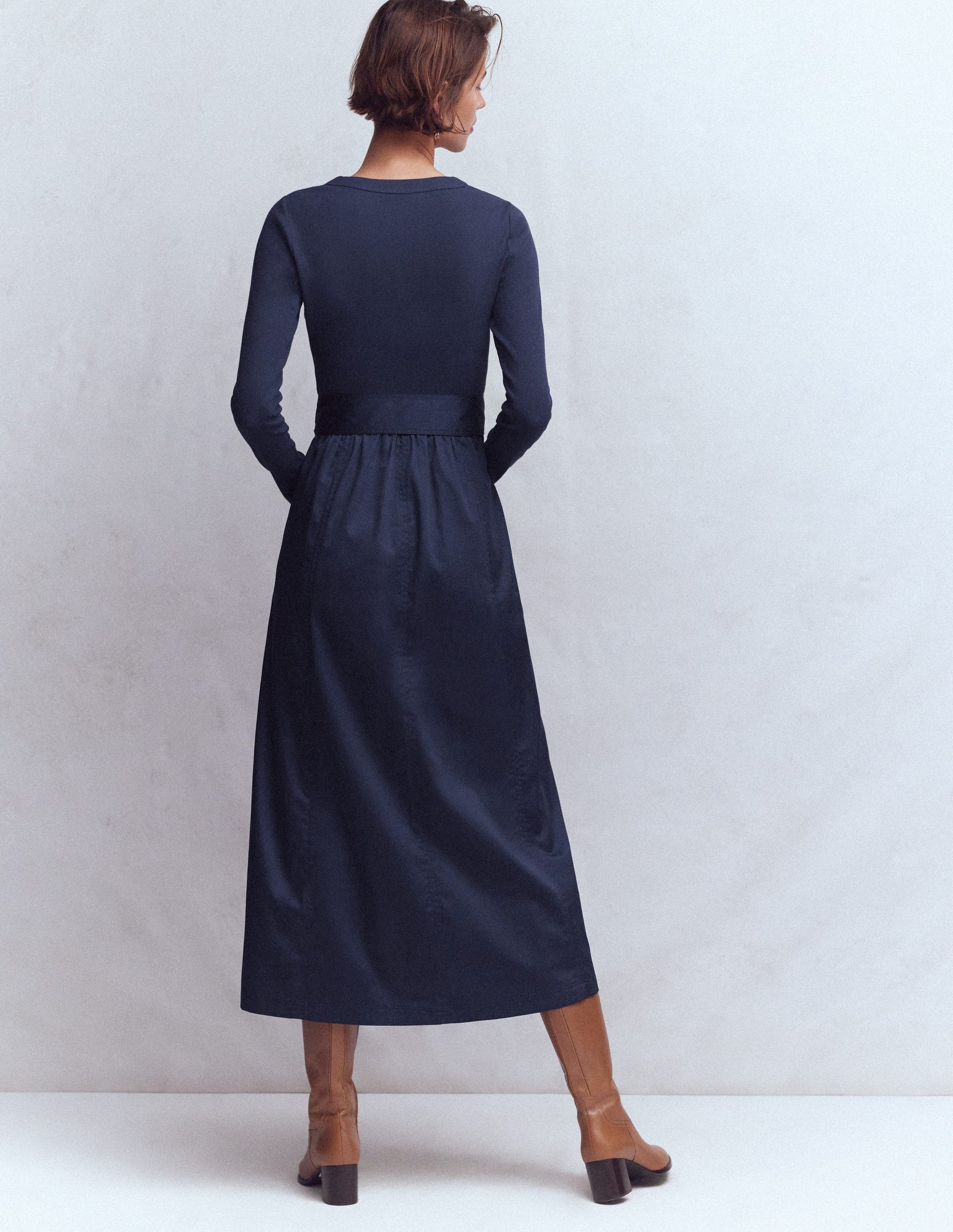 Boden Women's Long Sleeve Mix Media Dress in Blue | Size 6 Boden Women's Long Sleeve Mix Media Dress in Blue | Size 6