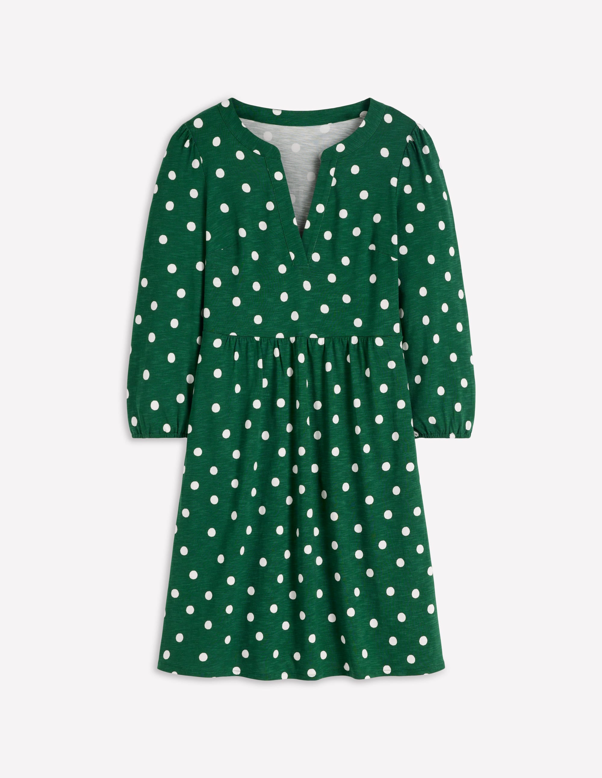 Cathy Notch Neck Jersey Dress-Hunter Green, Painted Dot - Image 5