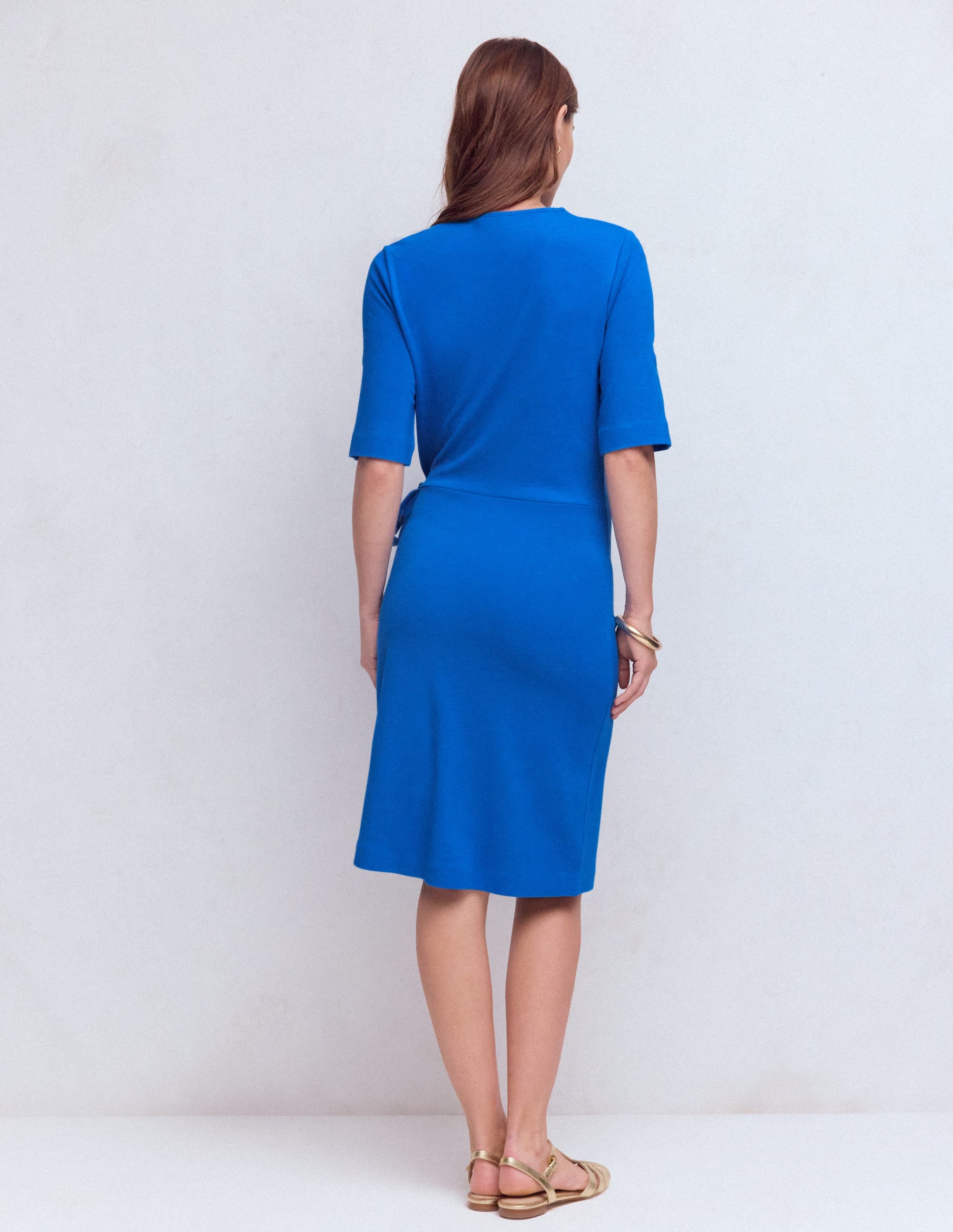 Zinnia Tie Jersey Short Dress-Kingfisher Blue - Image 3